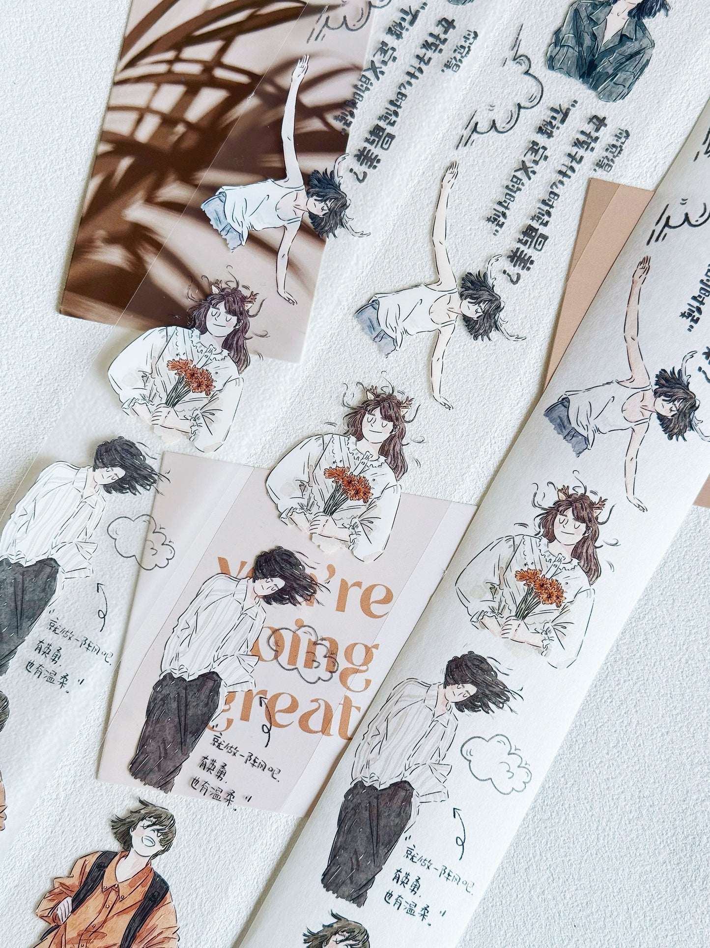 XiYue【The Wind is Rising】Original Character Design Washi/PET Tape Stickers,for Scrapbook Supplies,Journaling,Junk Journal,Bullet Journal,Planner Stickers