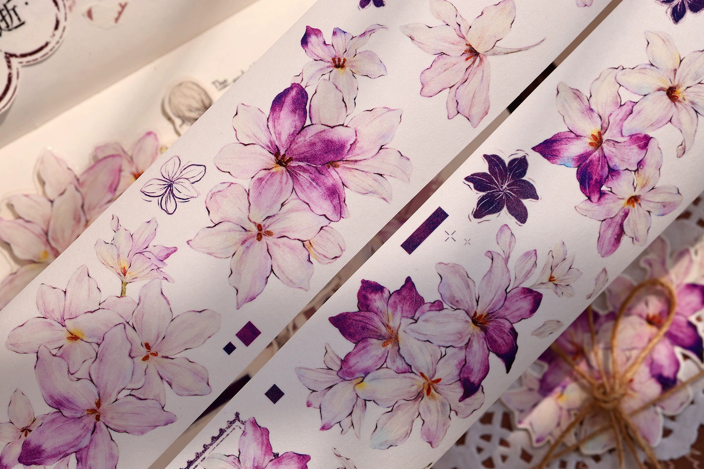 XiaoBaiJia【Windy Purple】Light Retro Orginal Design Washi Pet Floral Tape Light Retro Landscaping Stickers