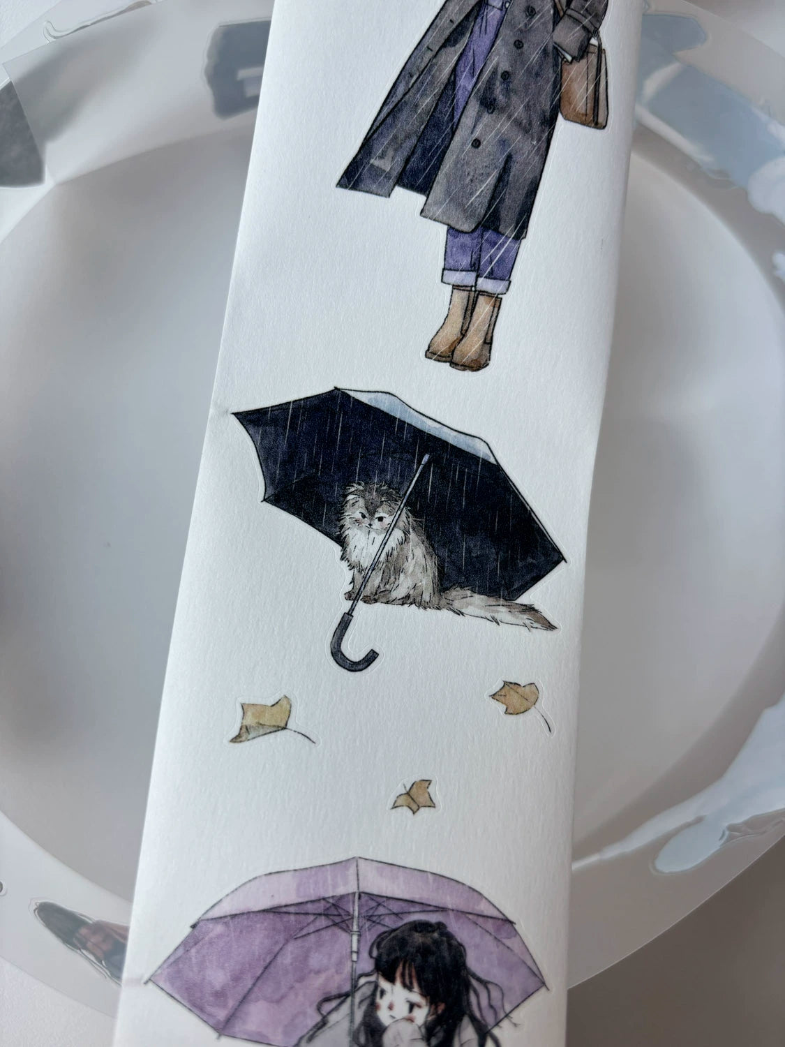 Kaixiaoxun Vol8 【Hold An Umbrella】 Pre-Cut Washi/Matte PET Tape for Scrapbook Supplies,Junk Journal Supplies