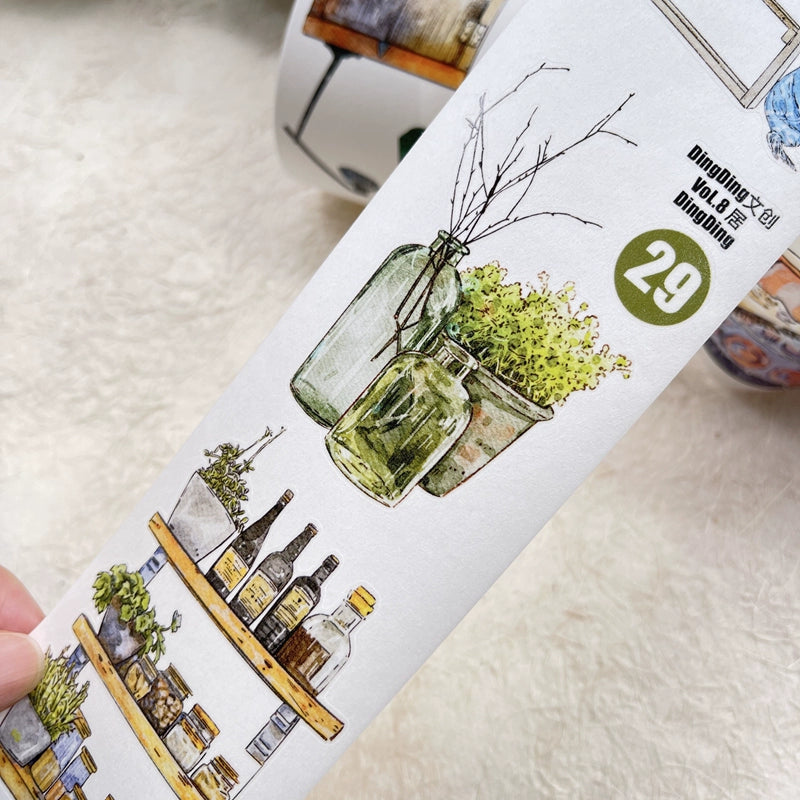 DingDing Vol8【29#Reside】Home Furnishing,Original Design Vintage Scenery Washi/PET Tape Stickers, for Scrapbook Supplies,Scrapbook Tape Stickers,Junk Journal Supplies, Journaling Stickers,Bullet Journals