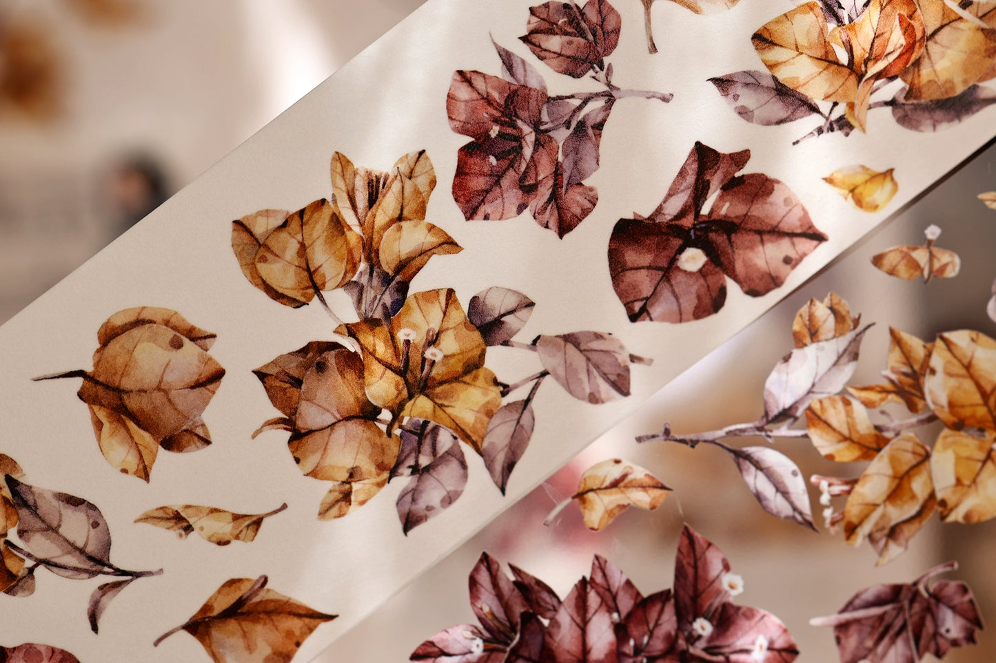 XiaoBaiJia【Bougainvillea Follower】Light Retro Tea Brown Flower Orginal Design Washi Pet Floral Tape Landscaping Stickers