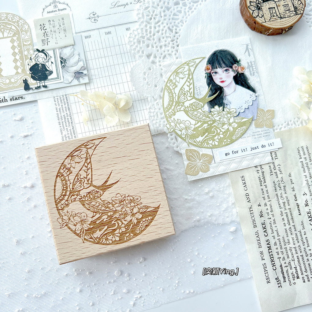 Yiying Yimengwu 【Window Under the Moon】Light Retro Moon Window Wooden Stamp