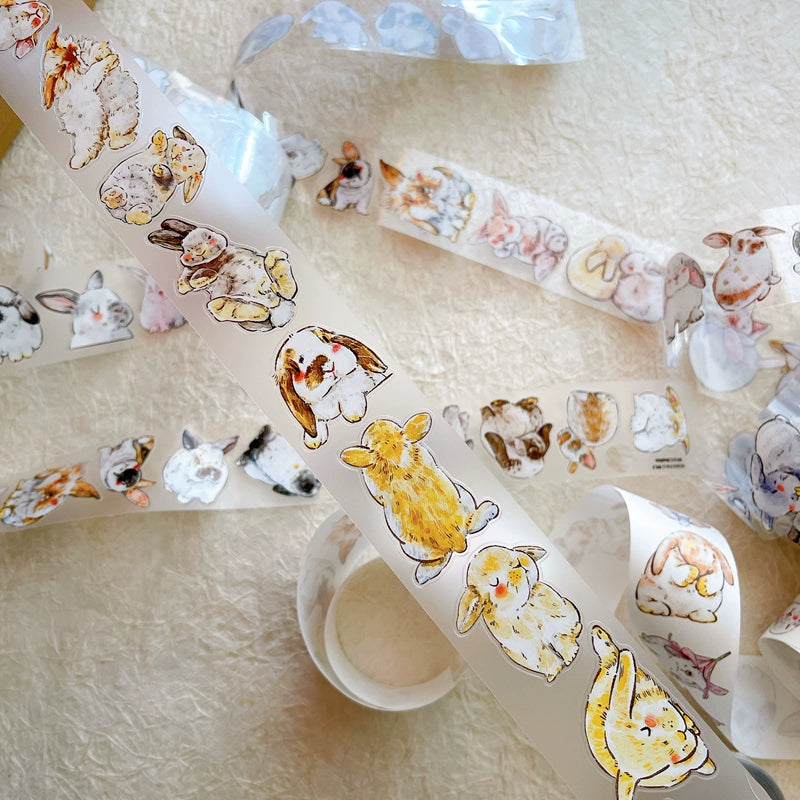 Seahorse Forest Vol6【A34#Cute Rabbit Ji】Original Design Pre-Cut Washi/PET Tape Stickers,for Scrapbook Supplies,Junk Journal Supplies