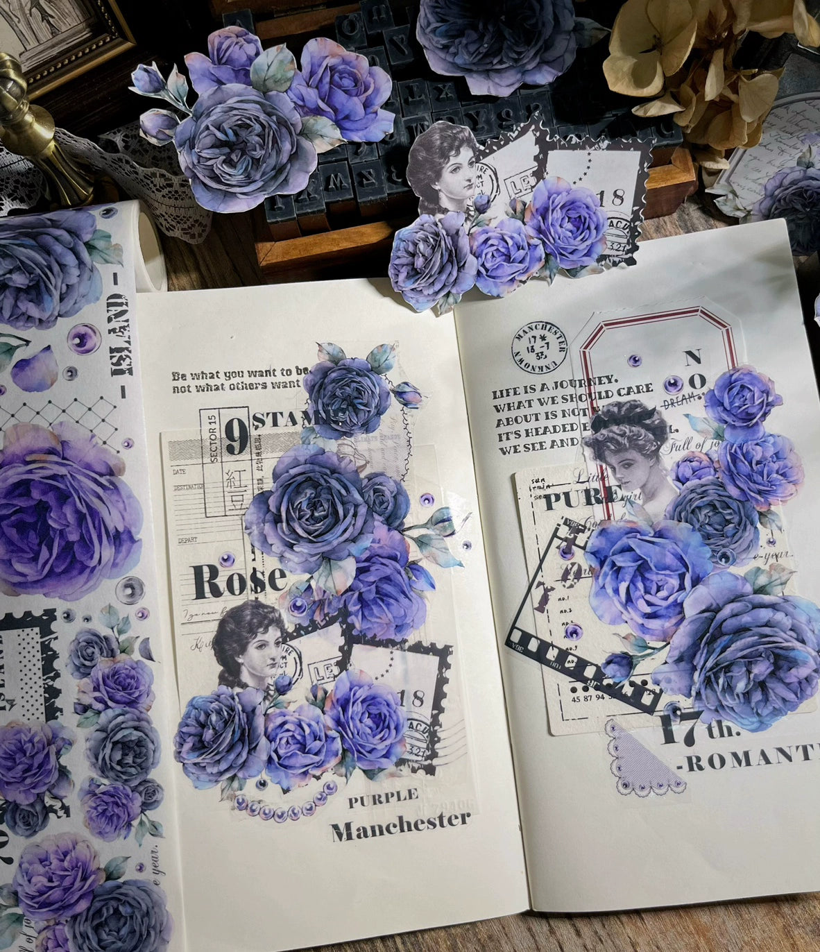 YiEr【MoYu】Orginal Design Washi/Pet Tape Light Retro Floral Stickers