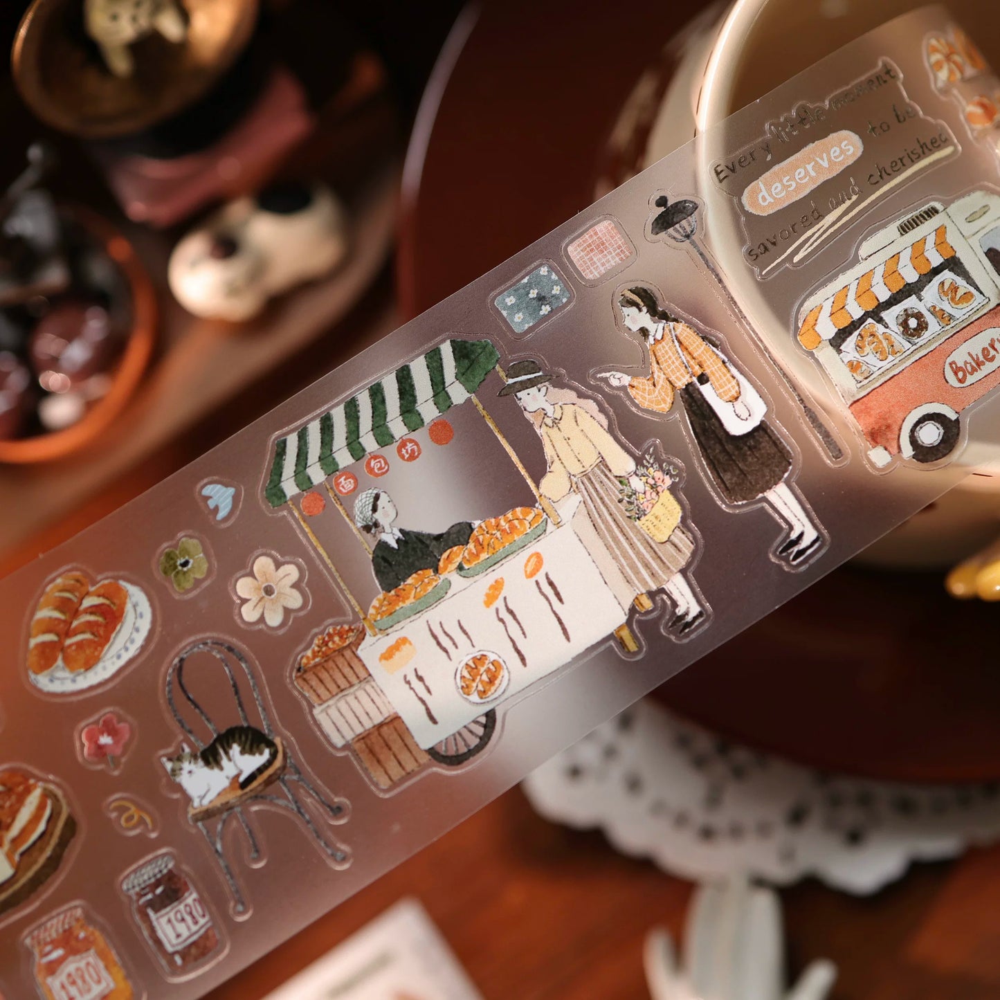 YiEr Vol17【Daily Life at the Bakery】Kiss-cut Light Retro Base Washi Tape and PET Stickers