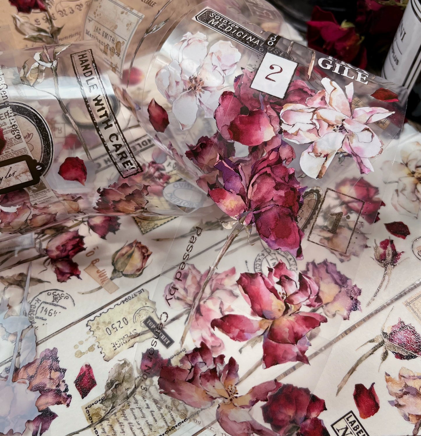 YiEr【Gu Hong】Orginal Design Washi/Pet Floral Tape Light Retro Landscaping Stickers