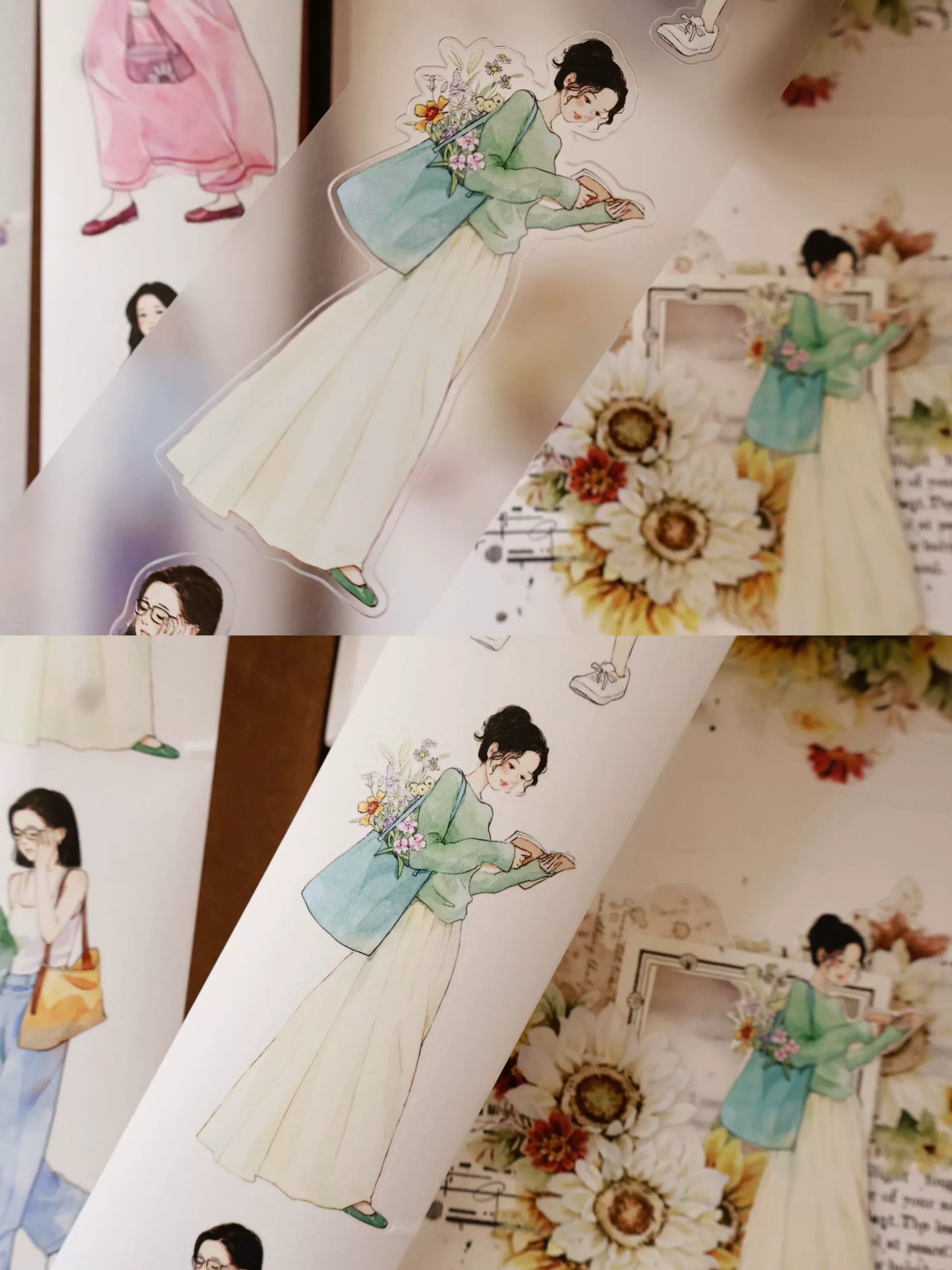 YiEr Vol14 【Yuanqi Sweet Sister】Pre-cut Light Retro Sweet Girl Character Orginal Design Washi Pet Tape Stickers