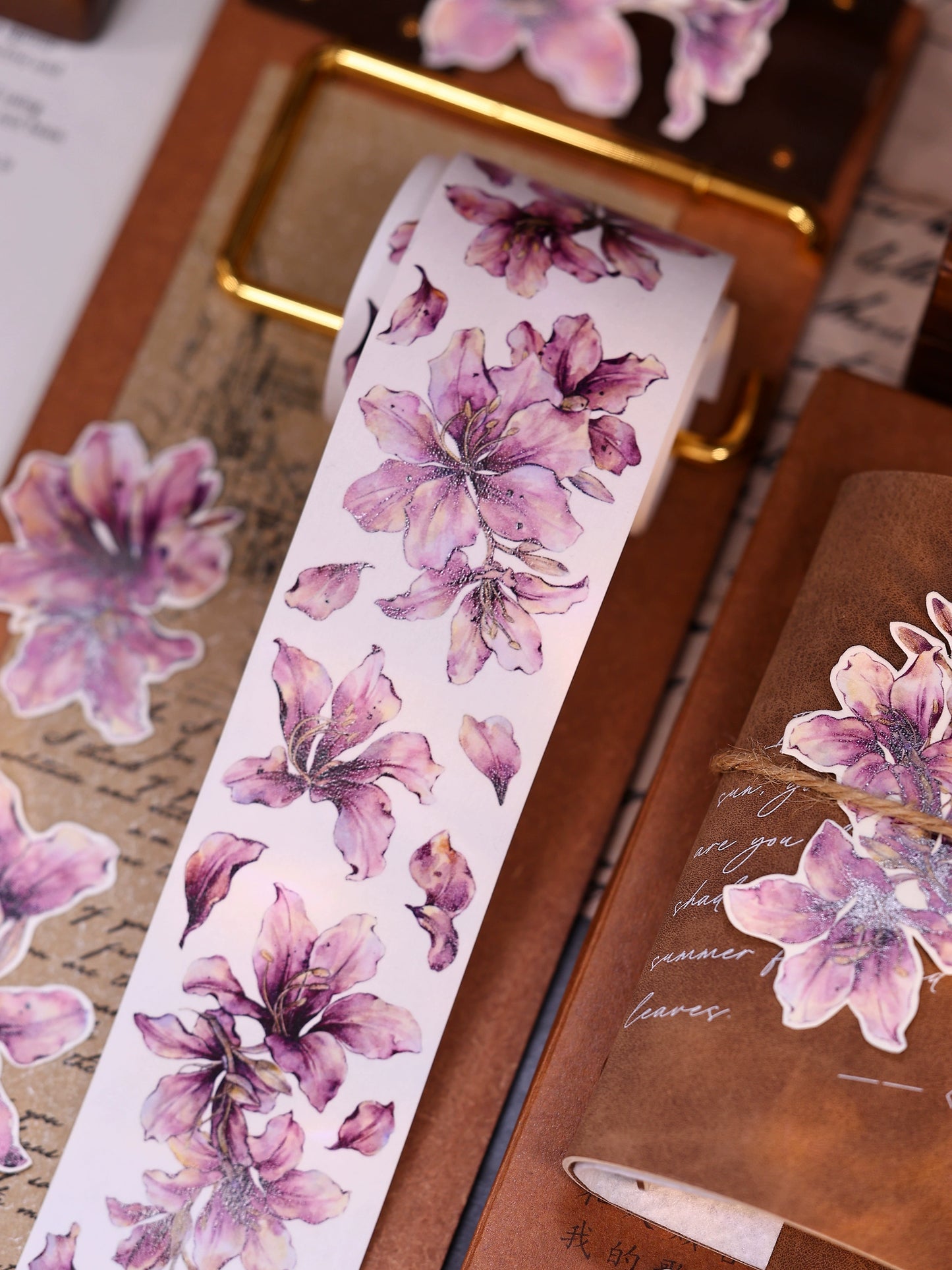 XiaoBaiJia【Bauhinia Flower】Light Retro Orginal Design Washi Pet Floral Tape Light Retro Landscaping Stickers