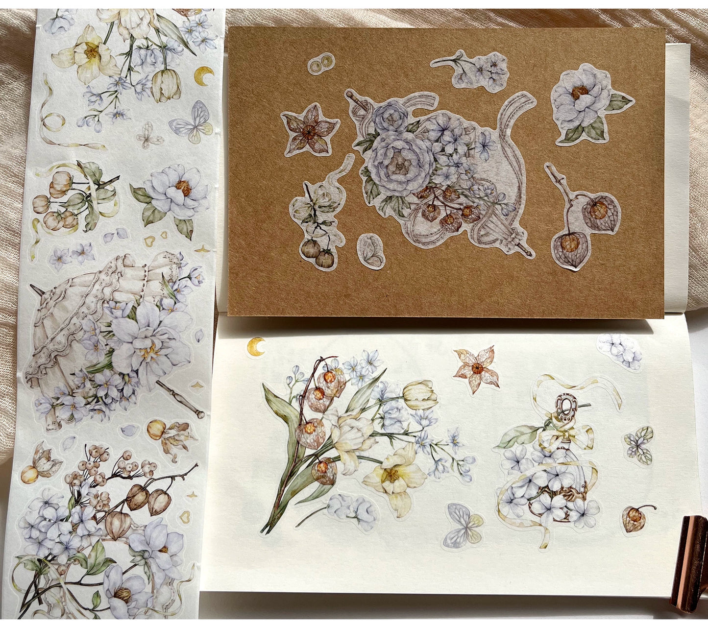 ZiYuanSu【LingLong Branch】Background Flower Pre-cut Washi/PET Tape,for Scrapbook Supplies,Scrapbook Tape Stickers,Junk Journal Supplies