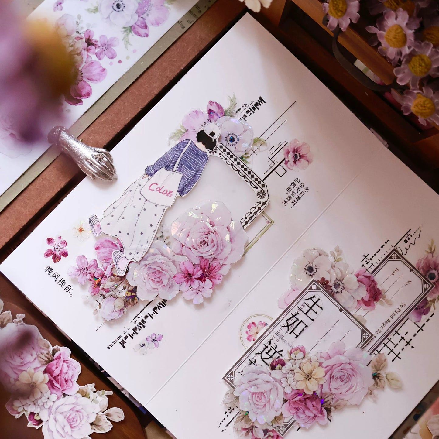 YiEr Vol14【Purple Mist Yarn】Rose Floral Washi Tape and PET Stickers