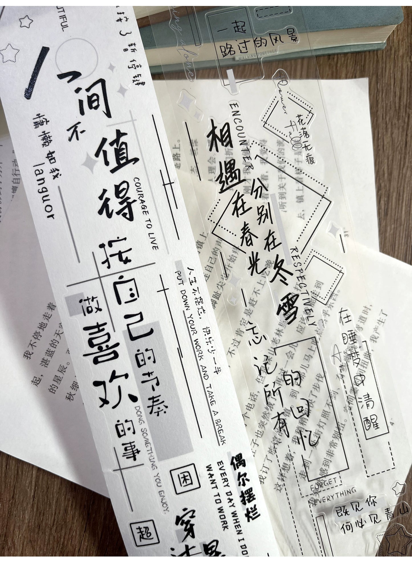ZiYuanSu【Emotion Memory】Text Scene/Landscape Pre-cut Washi/PET Tape,for Scrapbook Supplies,Scrapbook Tape Stickers,Junk Journal Supplies