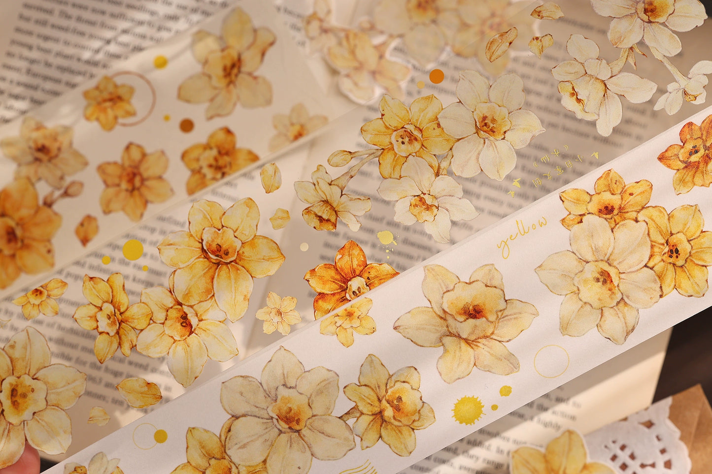 XiaoBaiJia【Narcissus】Light Retro Orange Yellow Big and Small Flowers Orginal Design Washi Pet Tape Landscaping Stickers