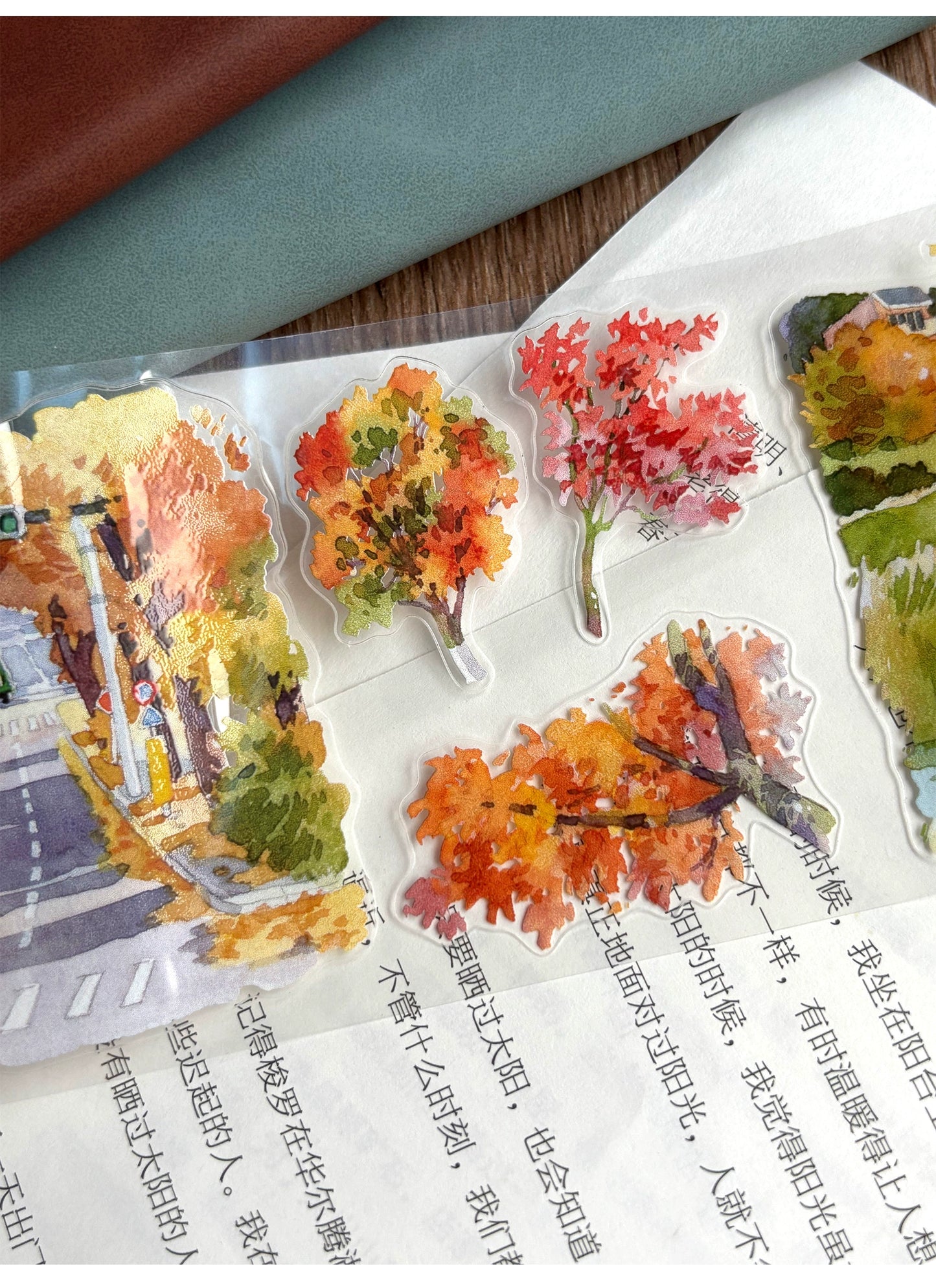 ZiYuanSu【Gradually Strengthening the Autumn Atmosphere】Background Scene Pre-cut Washi/PET Tape,for Scrapbook Supplies,Scrapbook Tape Stickers,Junk Journal Supplies