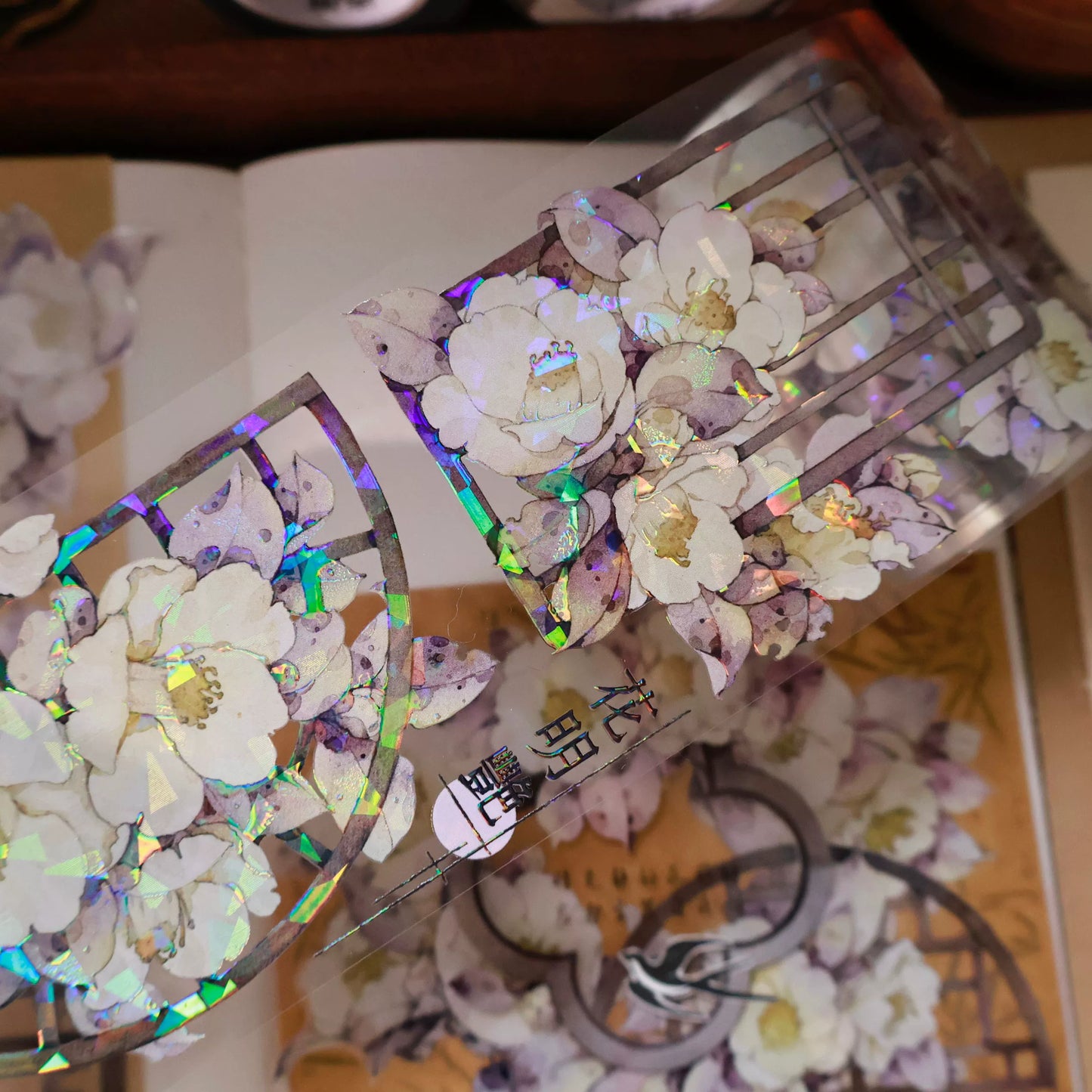 YiEr Vol14【Sparse Shadows Reflected on Window】Ancient Style Rose Floral Washi Tape and PET Stickers