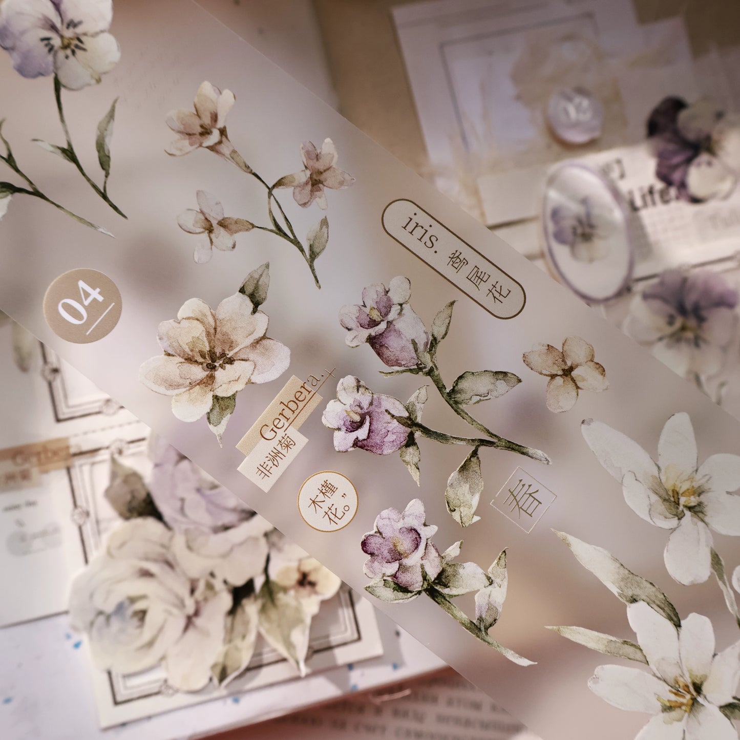 YiEr Vol14【Wind Language Flower Sleep】Small Floral Washi Tape and PET Stickers
