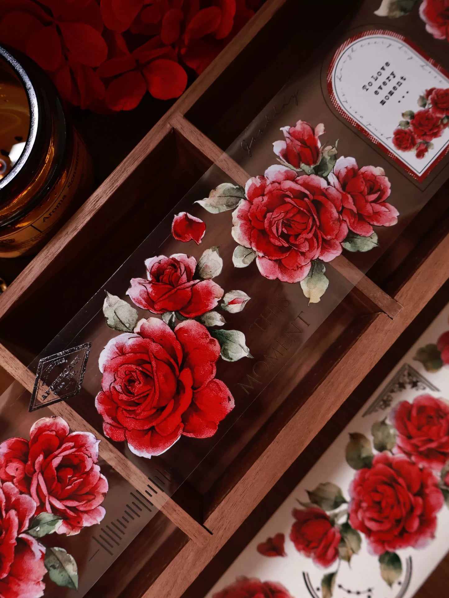 YiEr Vol14【Old Red Paper】Red Rose Floral Washi Tape and PET Stickers