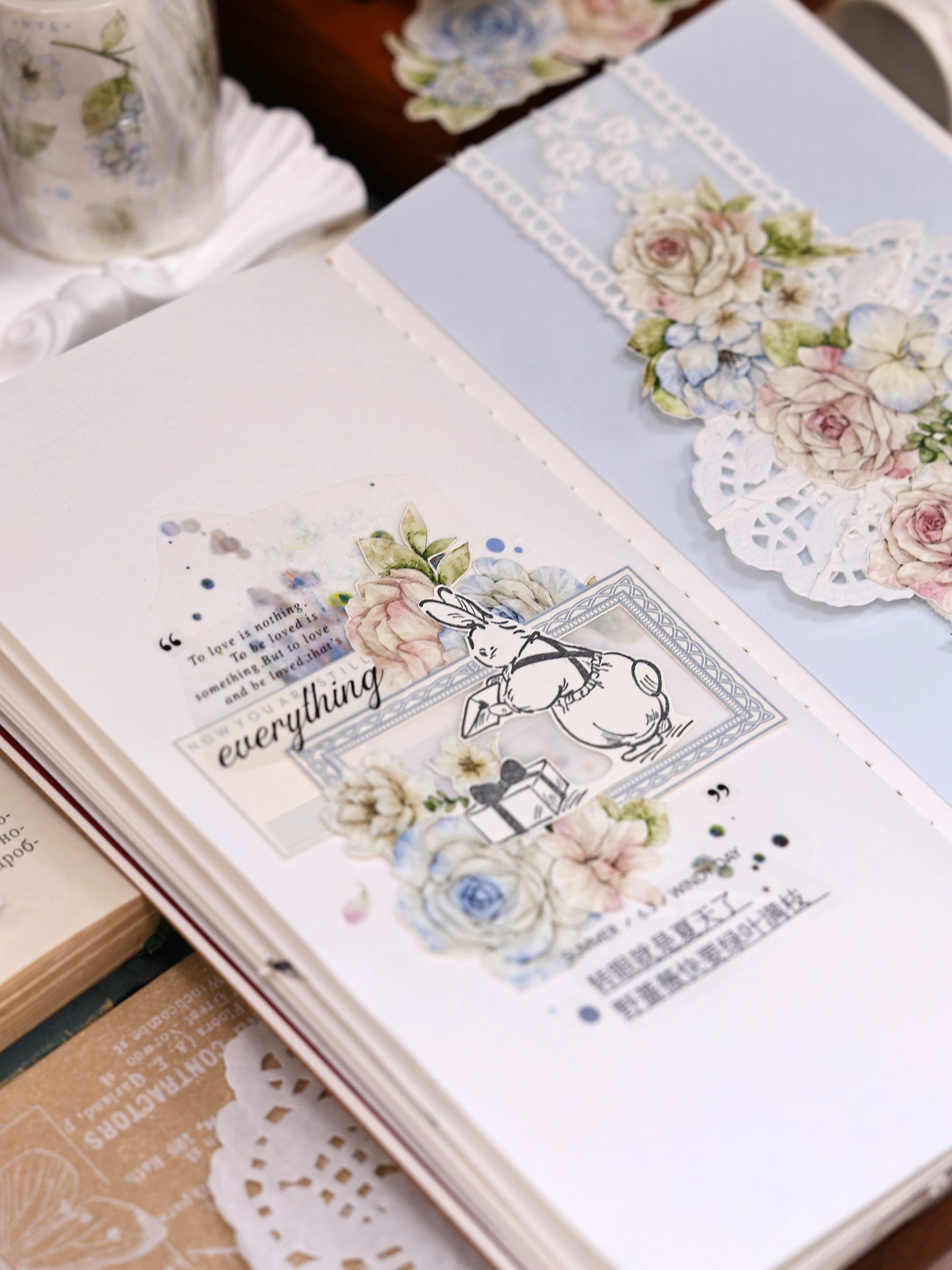 XiaoBaiJia【Sweet Dream Blue】Light Retro Orginal Design Washi Pet Floral Tape Light Retro Landscaping Stickers
