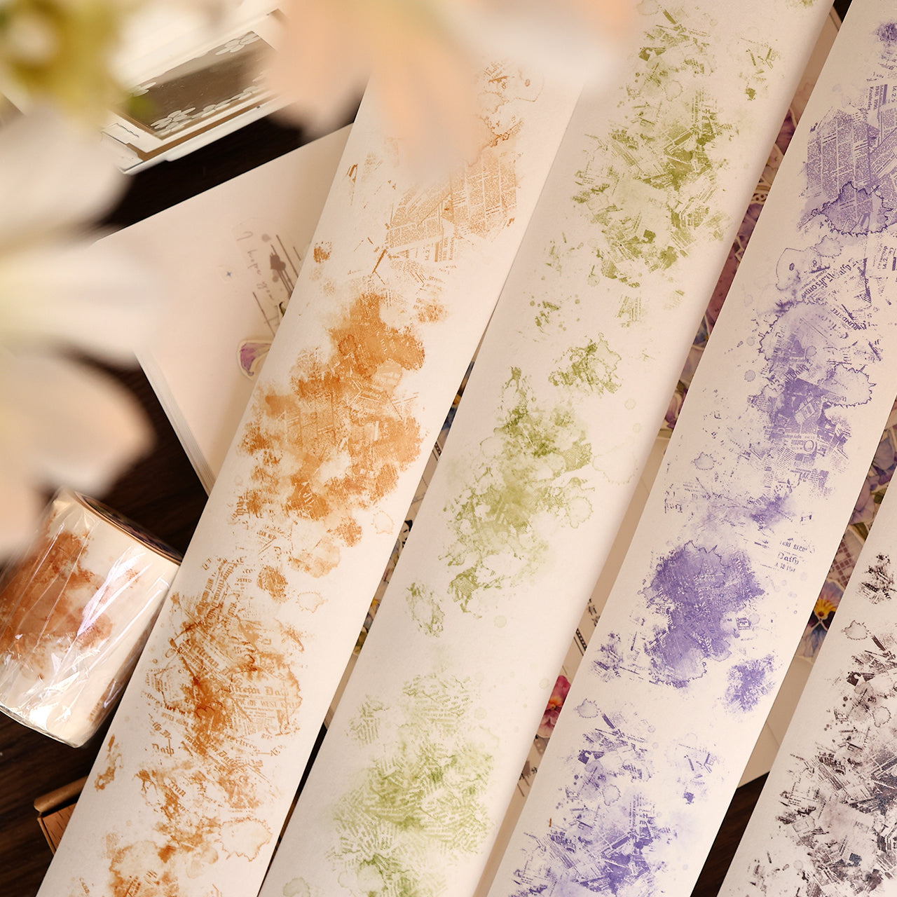 XiaoBaiJia 【Dyeing Flowers Falling】Orginal Design Washi/Pet Tape Light Retro Landscaping Stickers,for Scrapbook Supplies,Scrapbook Tape Stickers,Junk Journal Supplies