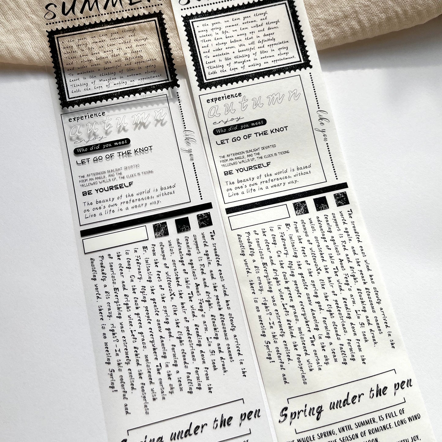 ZiYuanSu【Prose Discourse】English Text Pre-cut Washi/PET Tape,for Scrapbook Supplies,Scrapbook Tape Stickers,Junk Journal Supplies