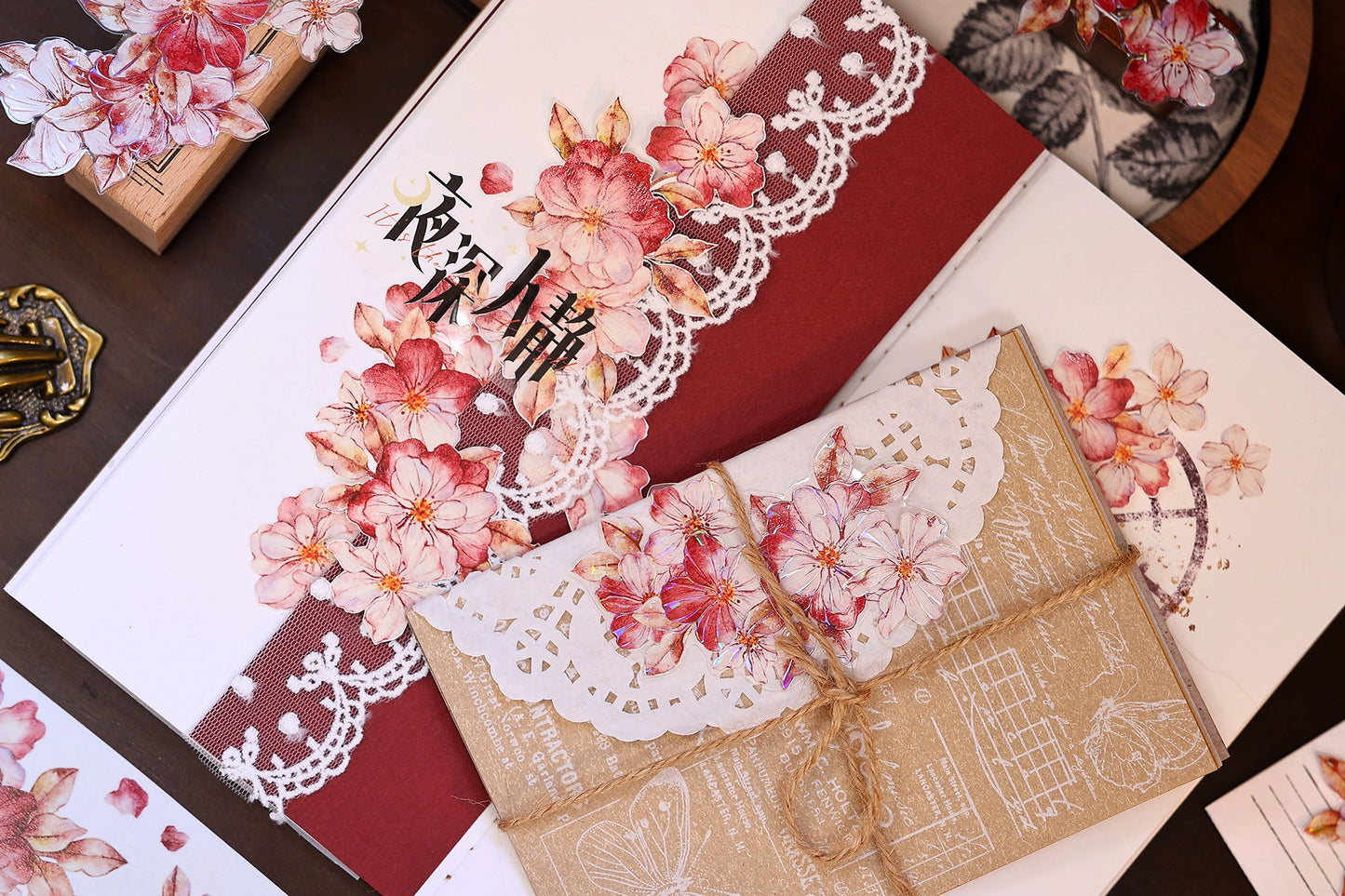 XiaoBaiJia【Red Longing Follower】Light Retro Red Flower Orginal Design Washi Pet Floral Tape Landscaping Stickers