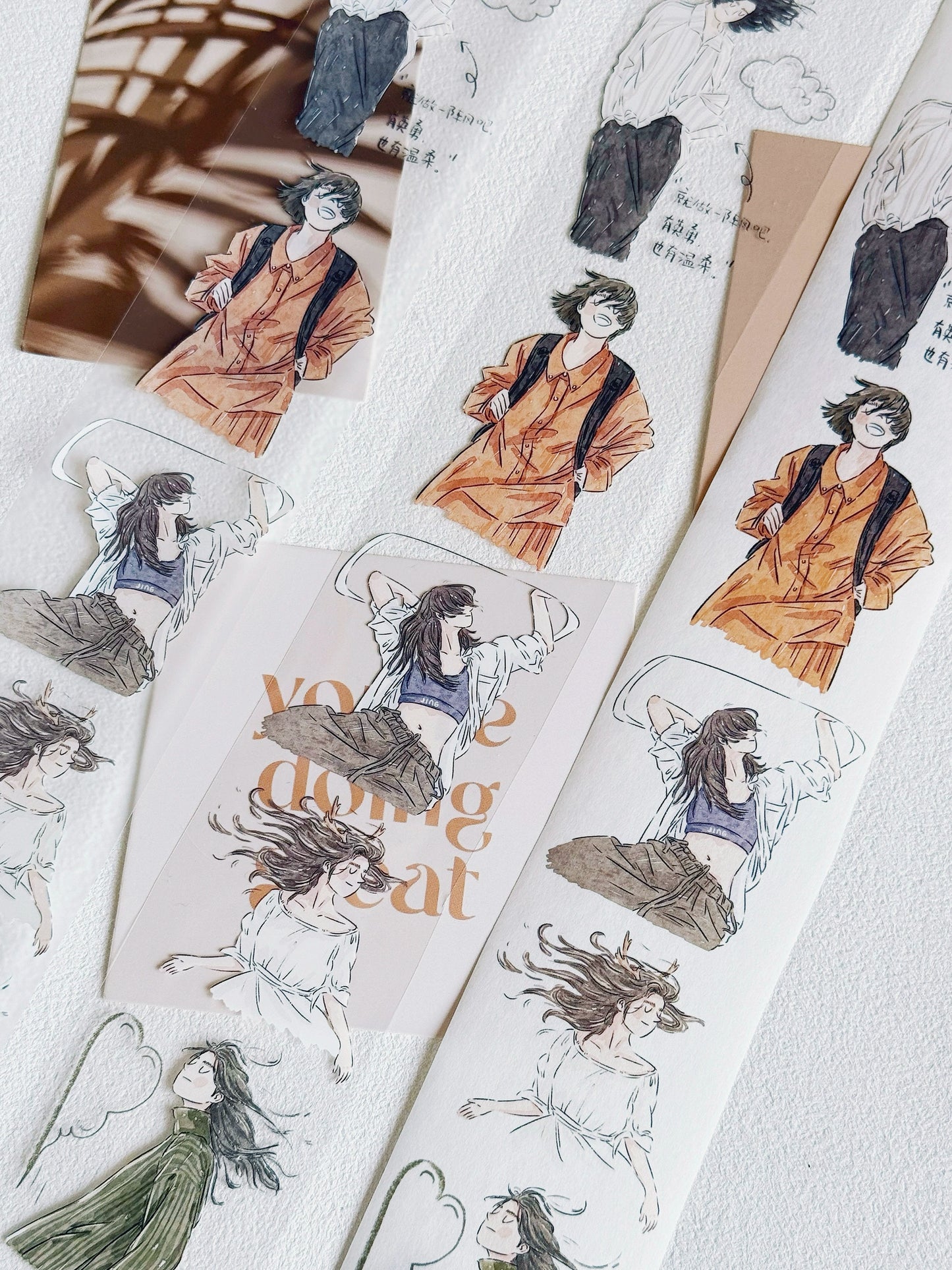 XiYue【The Wind is Rising】Original Character Design Washi/PET Tape Stickers,for Scrapbook Supplies,Journaling,Junk Journal,Bullet Journal,Planner Stickers
