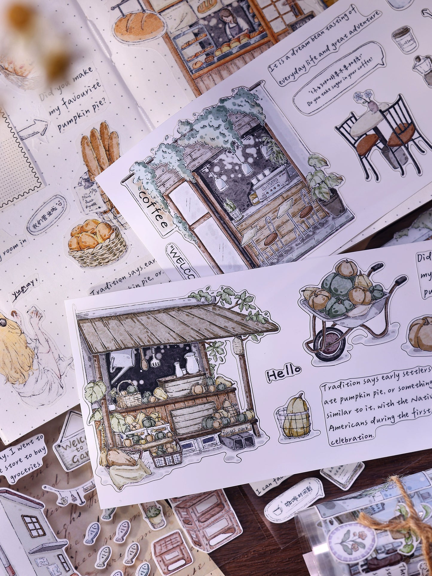 XiaoBaiJia Minimalist Style【Small Shops Street】Market Street,Orginal Design Washi Pet Tape Landscape Stickers