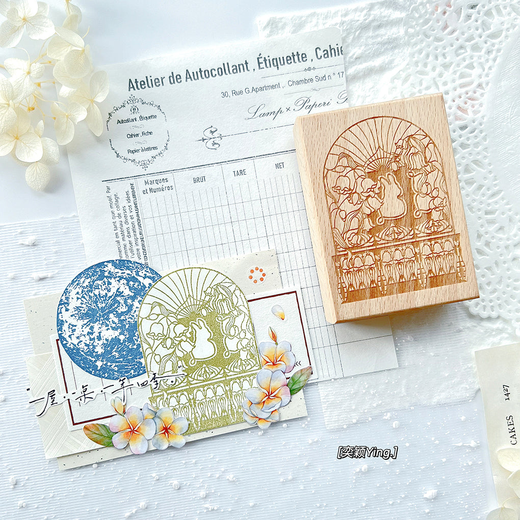 Yiying Yimengwu 【Window Under the Moon】Light Retro Moon Window Wooden Stamp
