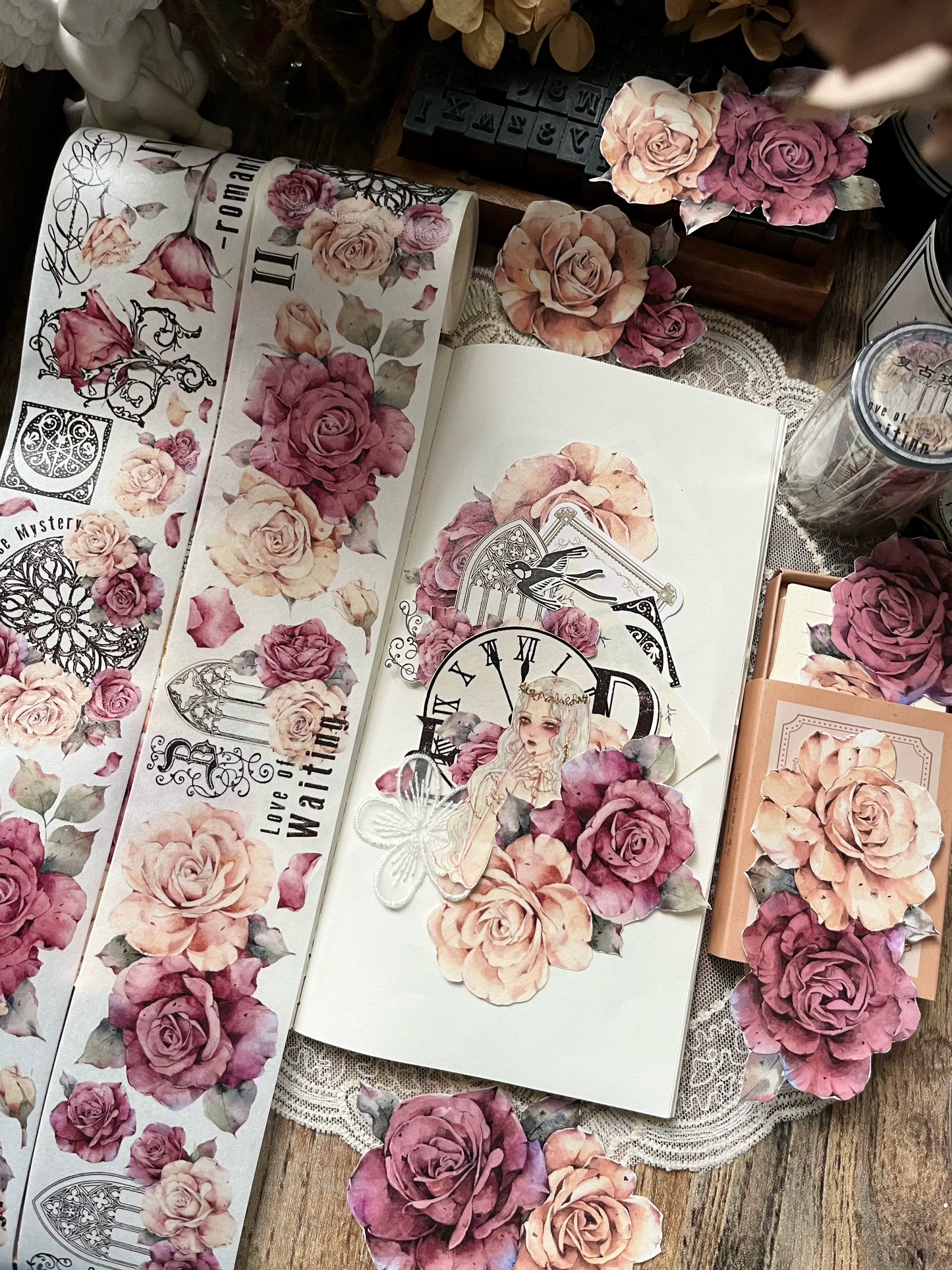 YiEr【Vintage Rose】Orginal Design Washi/Pet Tape Light Retro Floral Stickers