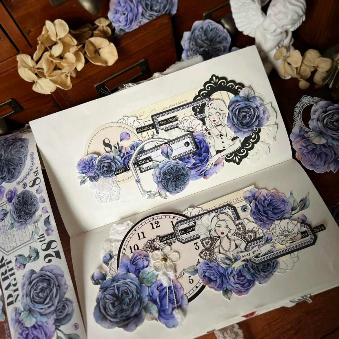 YiEr【MoYu】Orginal Design Washi/Pet Tape Light Retro Floral Stickers