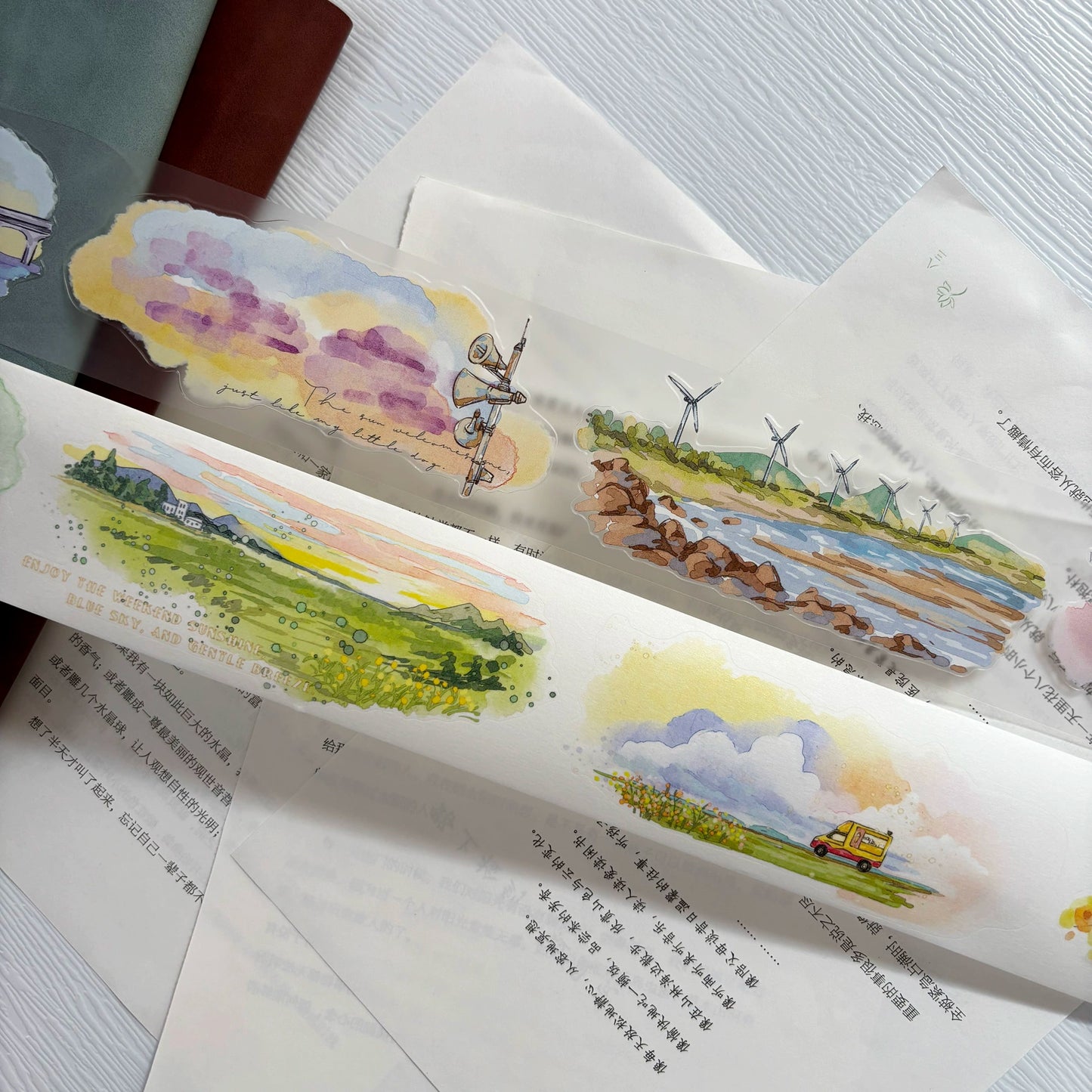 ZiYuanSu Vol12【Light Wind Cloud Shadow】Scene/Landscape Pre-cut Washi/PET Tape,for Scrapbook Supplies,Scrapbook Tape Stickers,Junk Journal Supplies