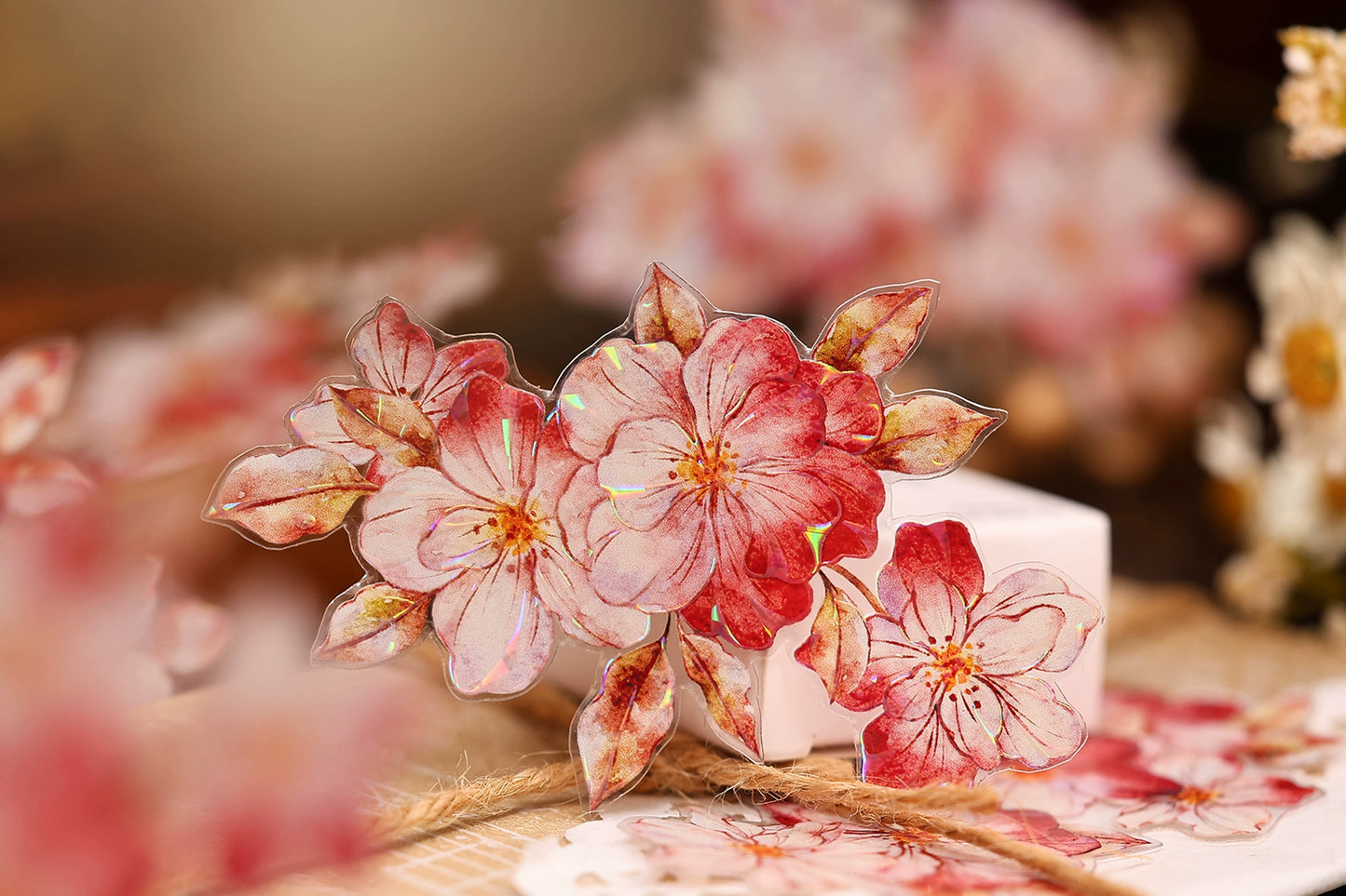 XiaoBaiJia【Red Longing Follower】Light Retro Red Flower Orginal Design Washi Pet Floral Tape Landscaping Stickers