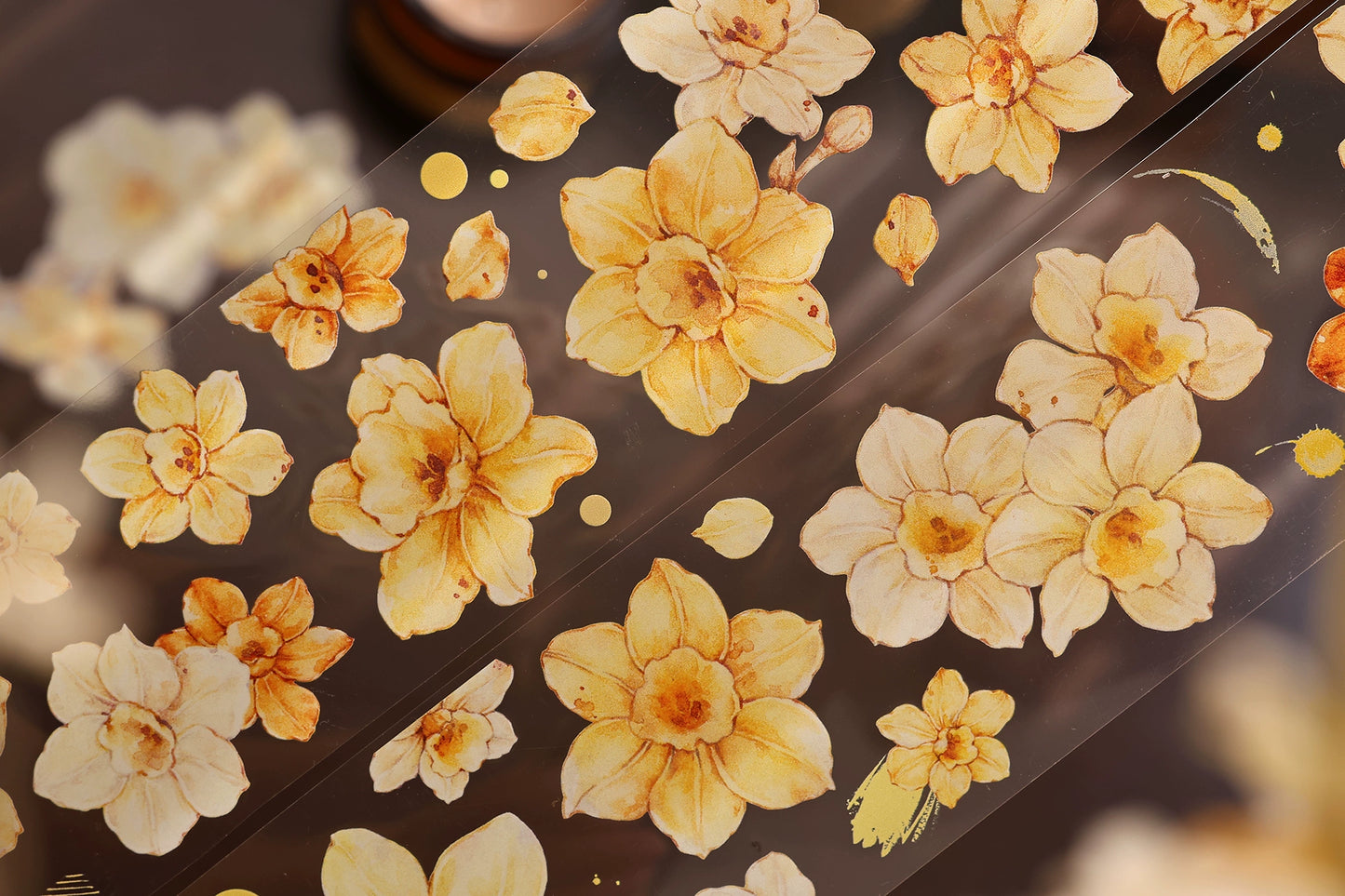 XiaoBaiJia【Narcissus】Light Retro Orange Yellow Big and Small Flowers Orginal Design Washi Pet Tape Landscaping Stickers
