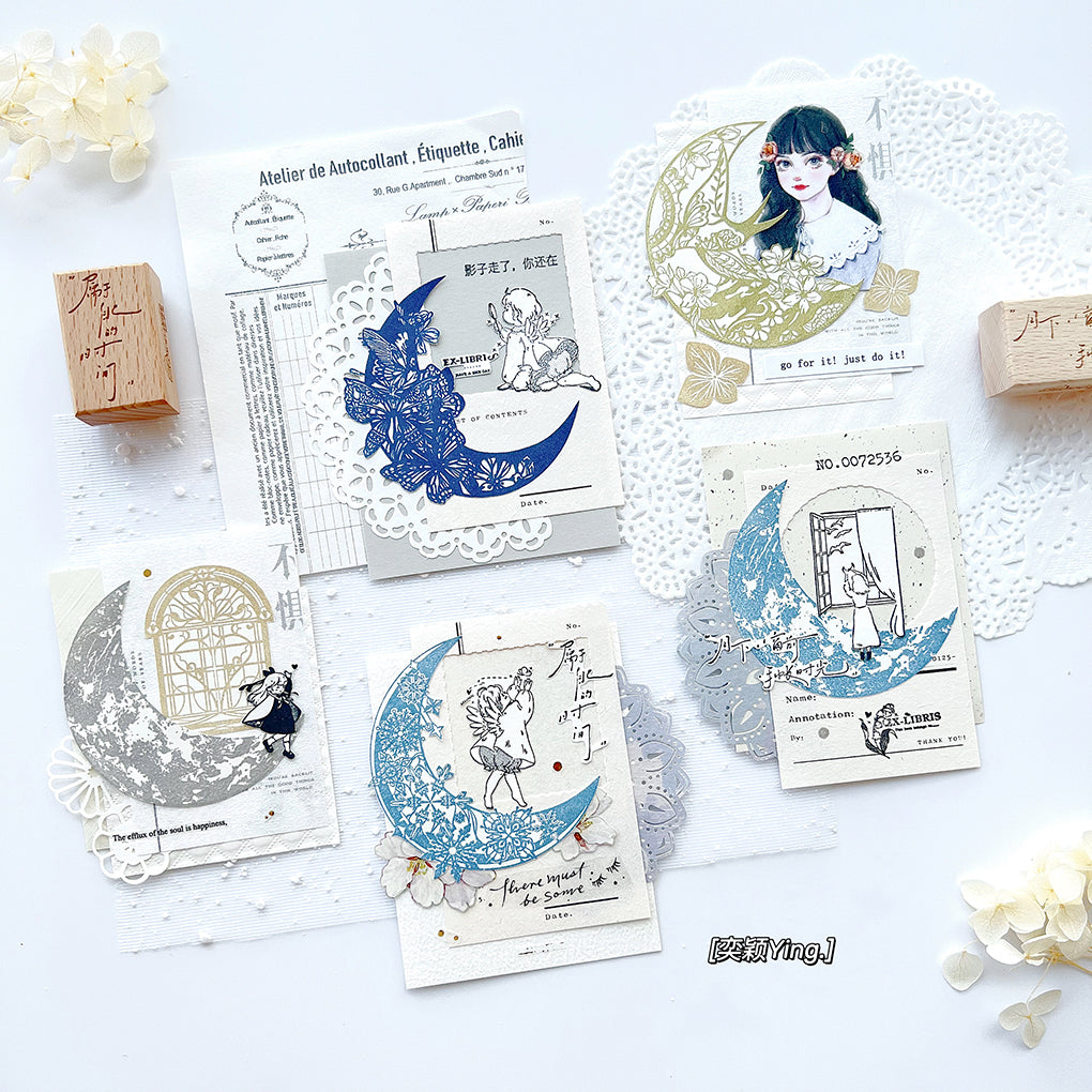 Yiying Yimengwu 【Window Under the Moon】Light Retro Moon Window Wooden Stamp