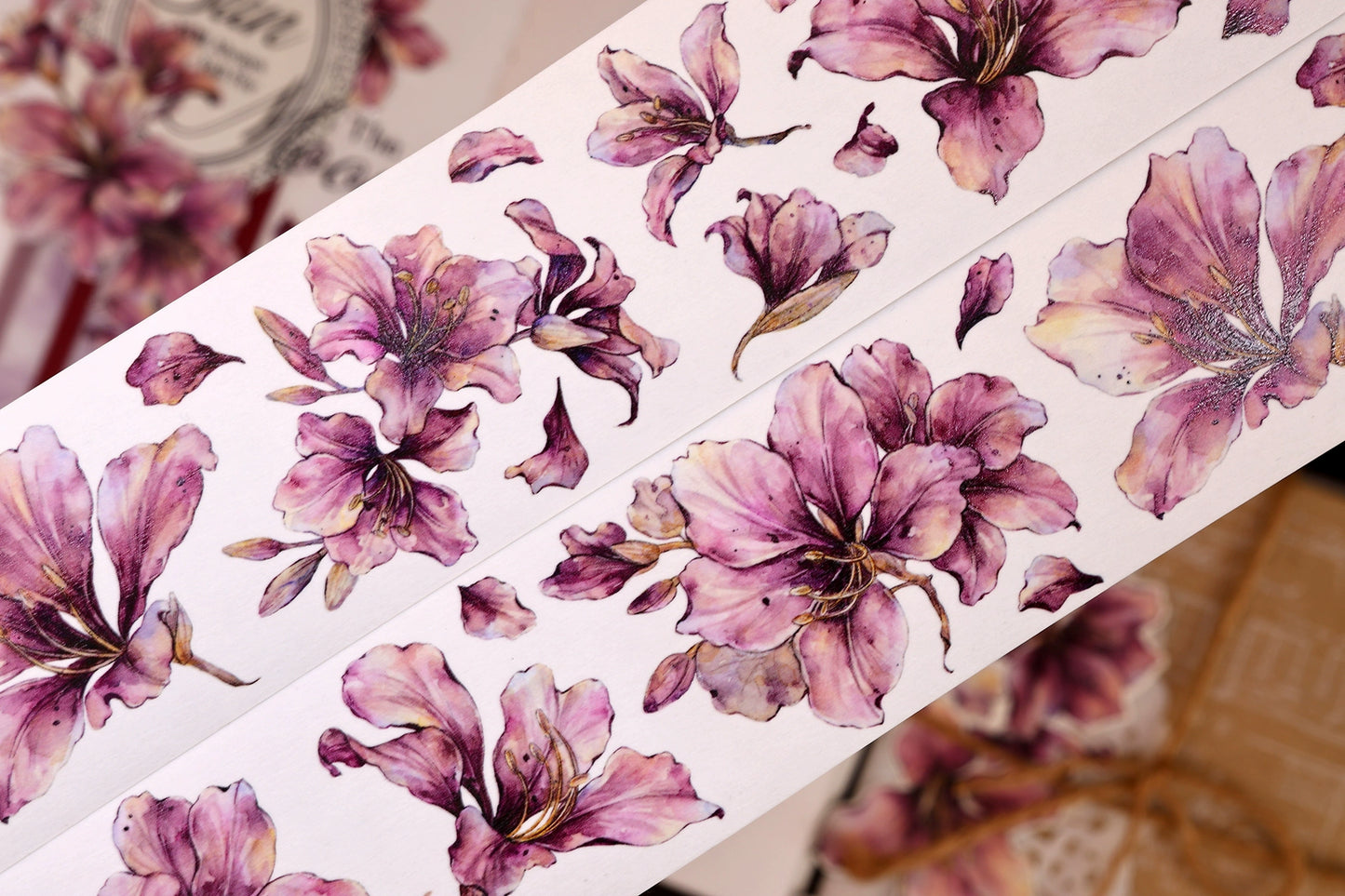 XiaoBaiJia【Bauhinia Flower】Light Retro Orginal Design Washi Pet Floral Tape Light Retro Landscaping Stickers