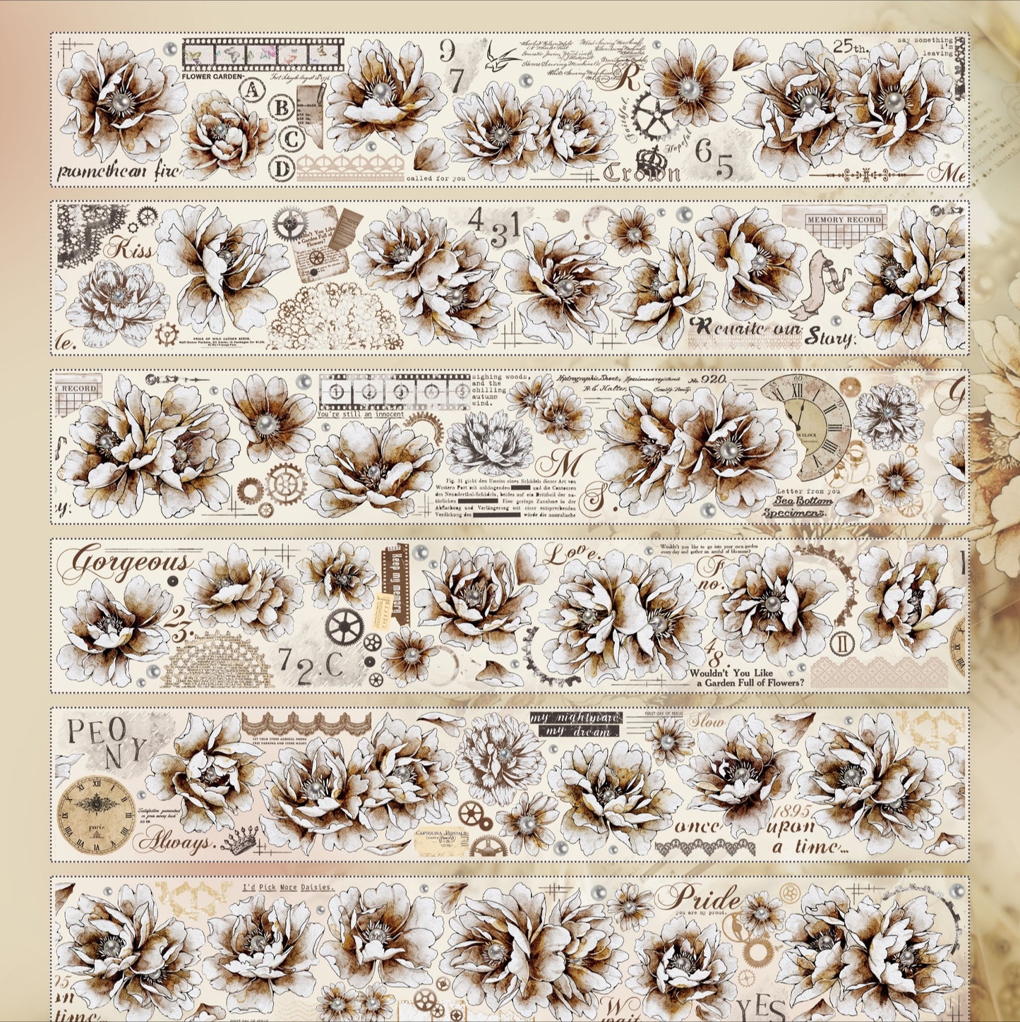 YiEr【Old Times】Orginal Design Washi/Pet Tape Light Retro Floral Stickers