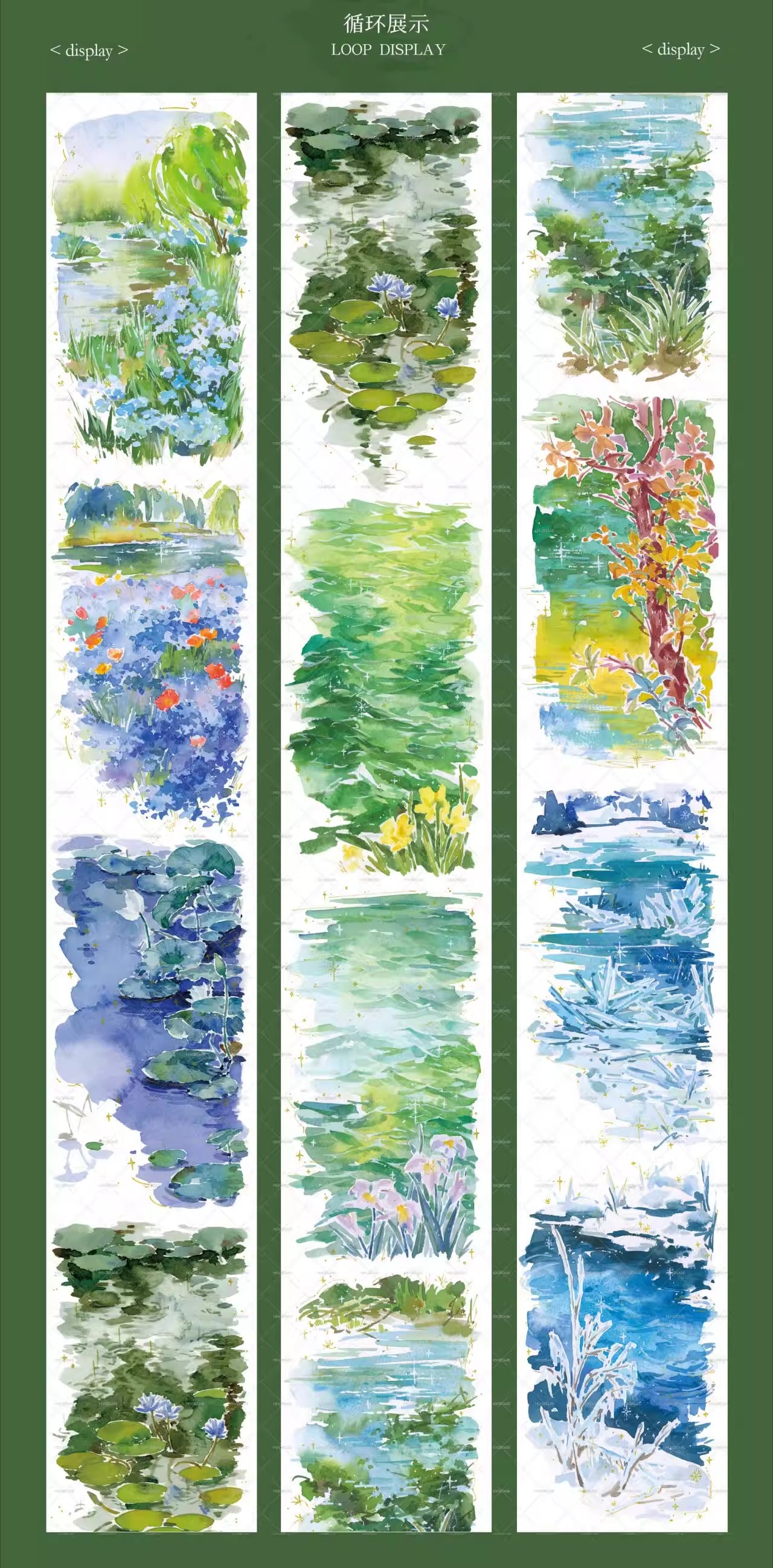Moodtape【Yixi New Green】Grassland Landscap Original Design Washi/Pet Tape Stickers,for Scrapbook Supplies,Scrapbook Tape Stickers,Junk Journal Supplies