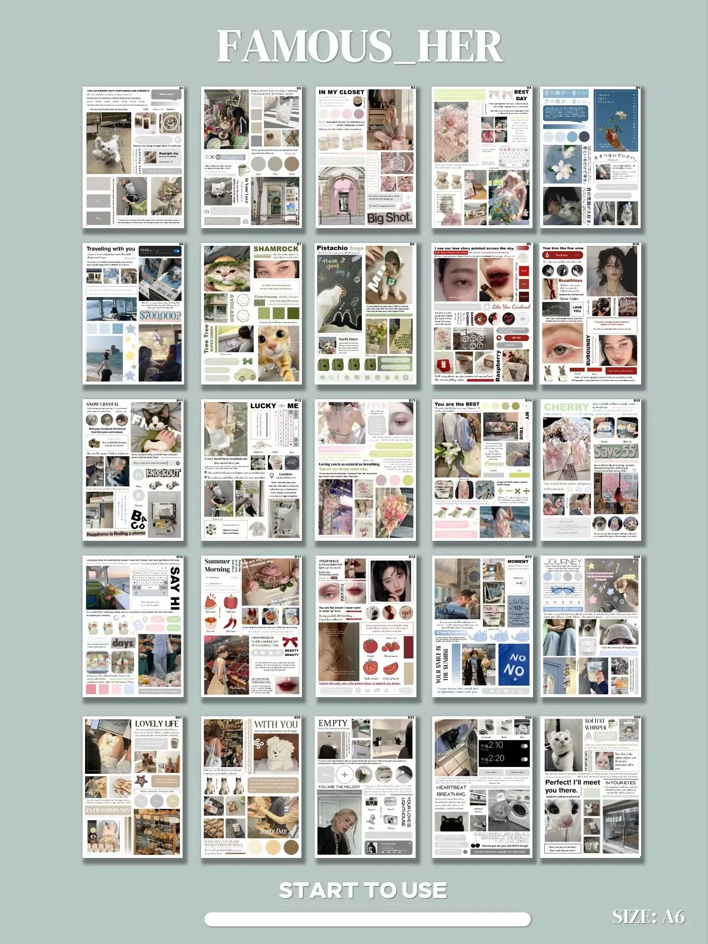 Famous Ms. He-Vol.4 Ins Wind Cutting Film Stickers A6 (10 * 14) 50 sheets | Edge Cutting