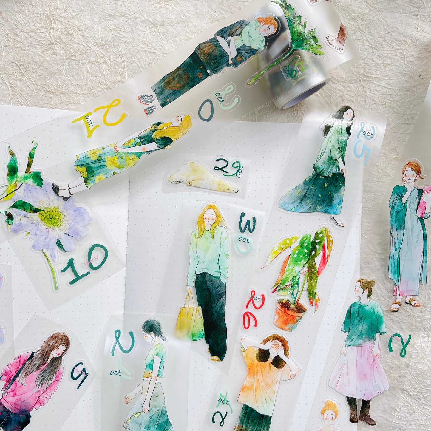 DingDing 2026 Annual Special Edition【365 Days No Loop-Undated Calendar Tape Set(Total 8 rolls) -for Any Year】Original Design,Pre-Cut Washi/PET Tape Stickers,for Scrapbook Supplies,Junk Journal,Planner Stickers