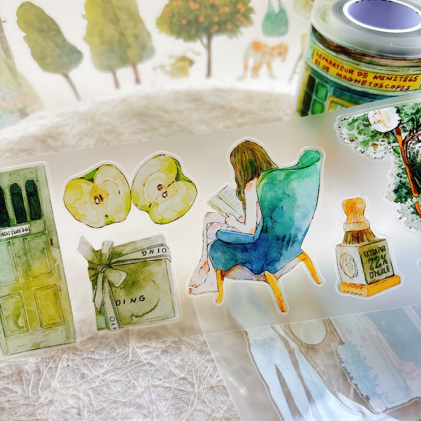 Seahorse Forest Vol10【A56#Verdancy】Vintage Scene Original Design Pre-Cut Washi/PET Tape Stickers,for Scrapbook Supplies,Junk Journal Supplies