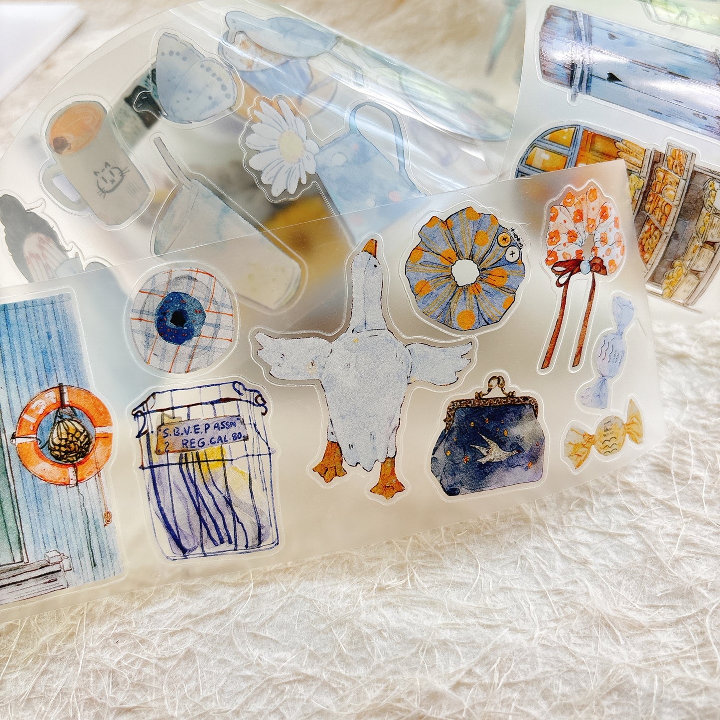 Seahorse Forest Vol10【A57#Blues】Vintage Scene Original Design Pre-Cut Washi/PET Tape Stickers,for Scrapbook Supplies,Junk Journal Supplies