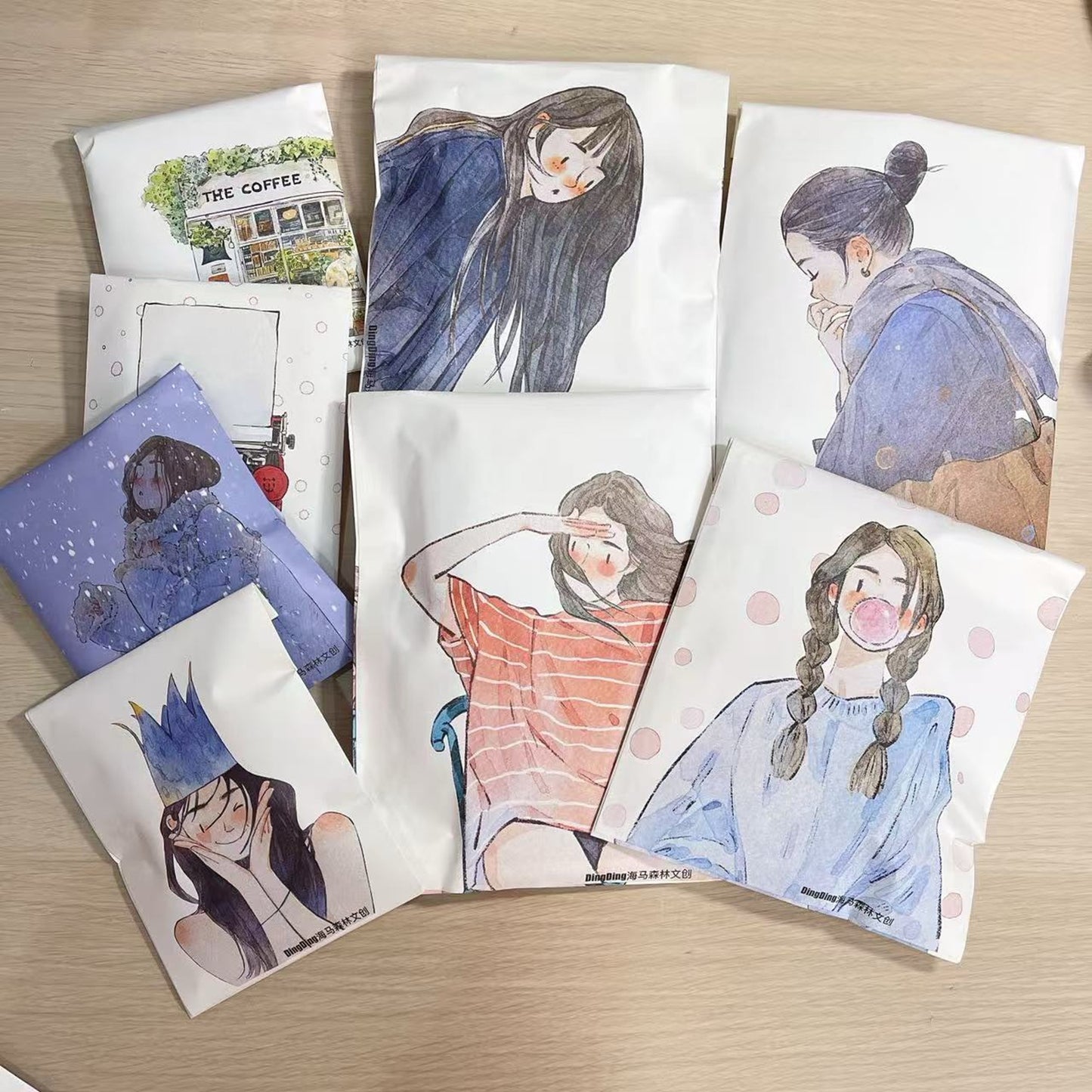 DingDing【Set of 8 Kraft Paper Bags (Full Family Pack)】Original Design Packaging Bags