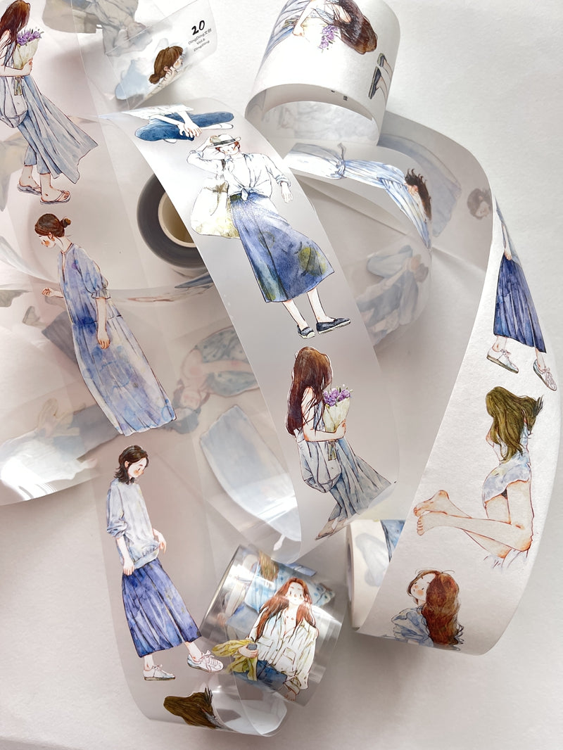 DingDing Vol6【20#】Original Character Design Vintage Casualness Girl Washi PET Tape Versatile Collage Material