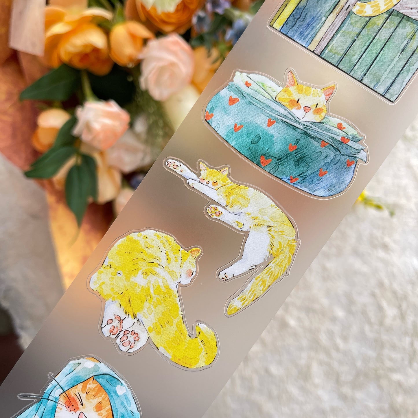 DingDing Vol14【54#Here's a Cat】Original Design Kiss-Cut Washi PET Tape Stickers,for Scrapbook Supplies,Journaling,Junk Journal,Bullet Journal,Planner Stickers