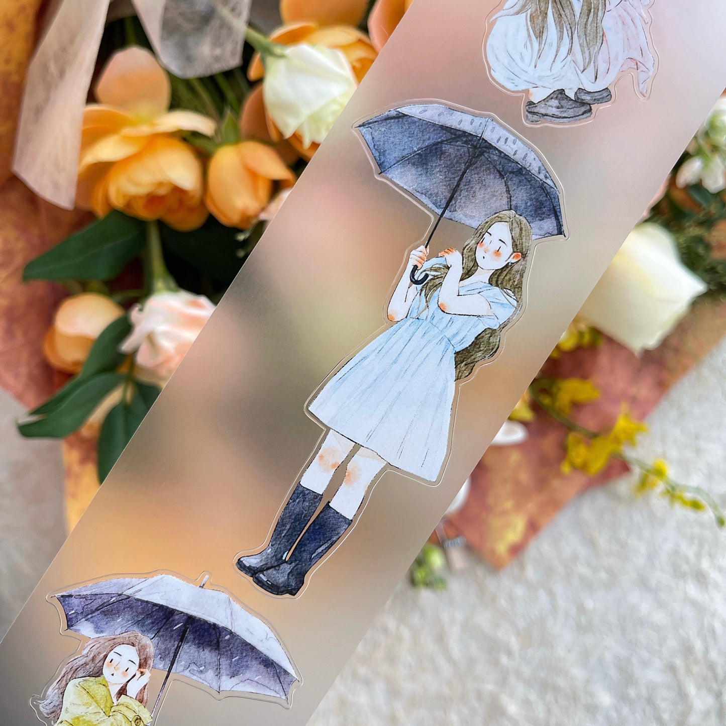 DingDing Vol14【53#Rainy】Original Design Kiss-Cut Washi PET Tape Stickers,for Scrapbook Supplies,Journaling,Junk Journal,Bullet Journal,Planner Stickers