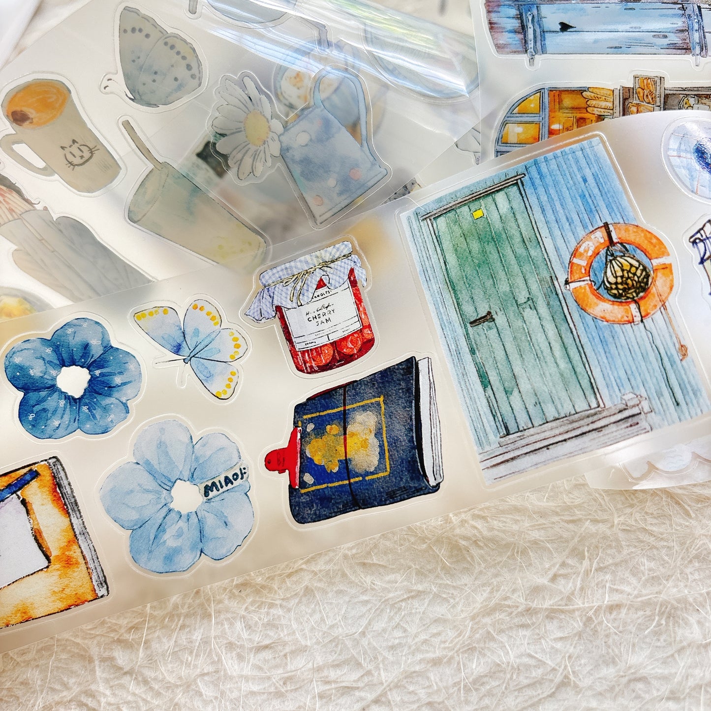 Seahorse Forest Vol10【A57#Blues】Vintage Scene Original Design Pre-Cut Washi/PET Tape Stickers,for Scrapbook Supplies,Junk Journal Supplies