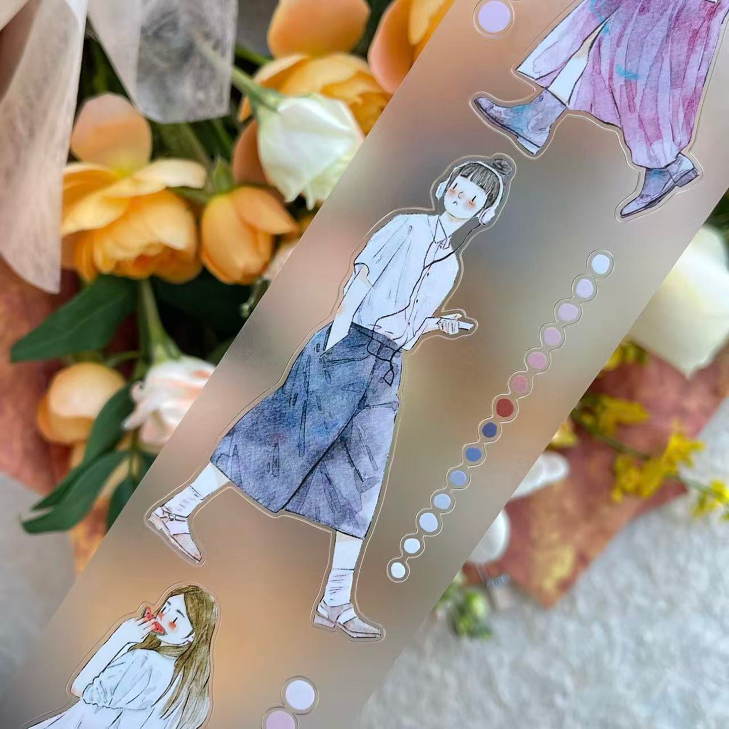 DingDing Vol14【51#Rush】Original Design Kiss-Cut Washi PET Tape Stickers,for Scrapbook Supplies,Journaling,Junk Journal,Bullet Journal,Planner Stickers