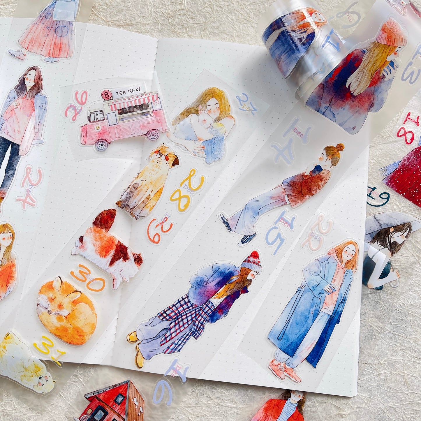 DingDing 2026 Annual Special Edition【365 Days No Loop-Undated Calendar Tape Set(Total 8 rolls) -for Any Year】Original Design,Pre-Cut Washi/PET Tape Stickers,for Scrapbook Supplies,Junk Journal,Planner Stickers