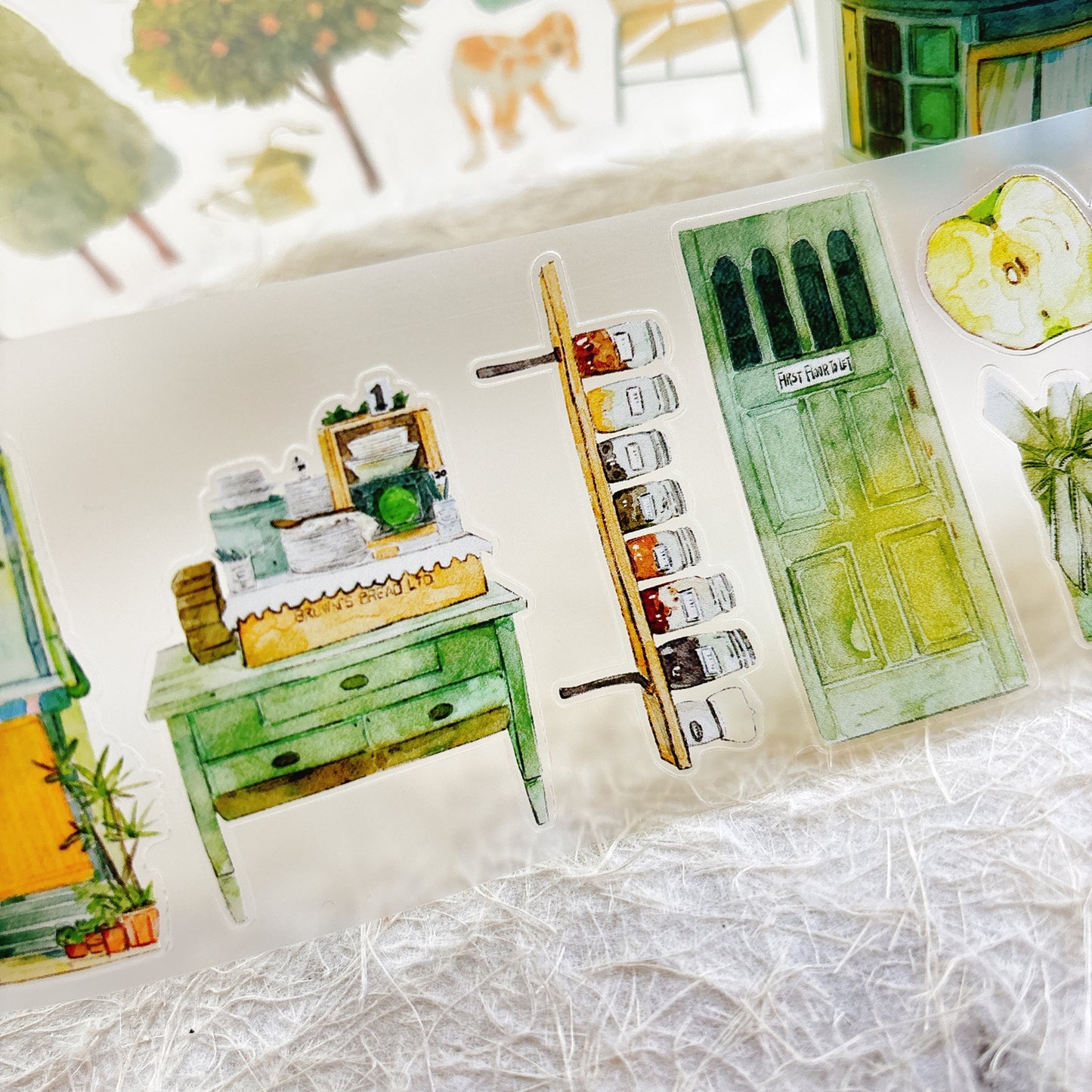 Seahorse Forest Vol10【A56#Verdancy】Vintage Scene Original Design Pre-Cut Washi/PET Tape Stickers,for Scrapbook Supplies,Junk Journal Supplies