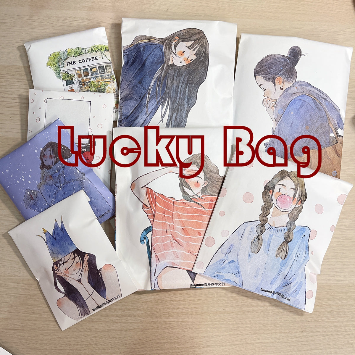 DingDing 【Summer Festival Mystery Lucky Bag】Random Paper Tape Samples, Sticky Notes, Stickers, Cards, Envelope & Surprise Limited Notebook | Small & Large Size, 4 Styles Each | Random Drop, Stationery Surprise Pack