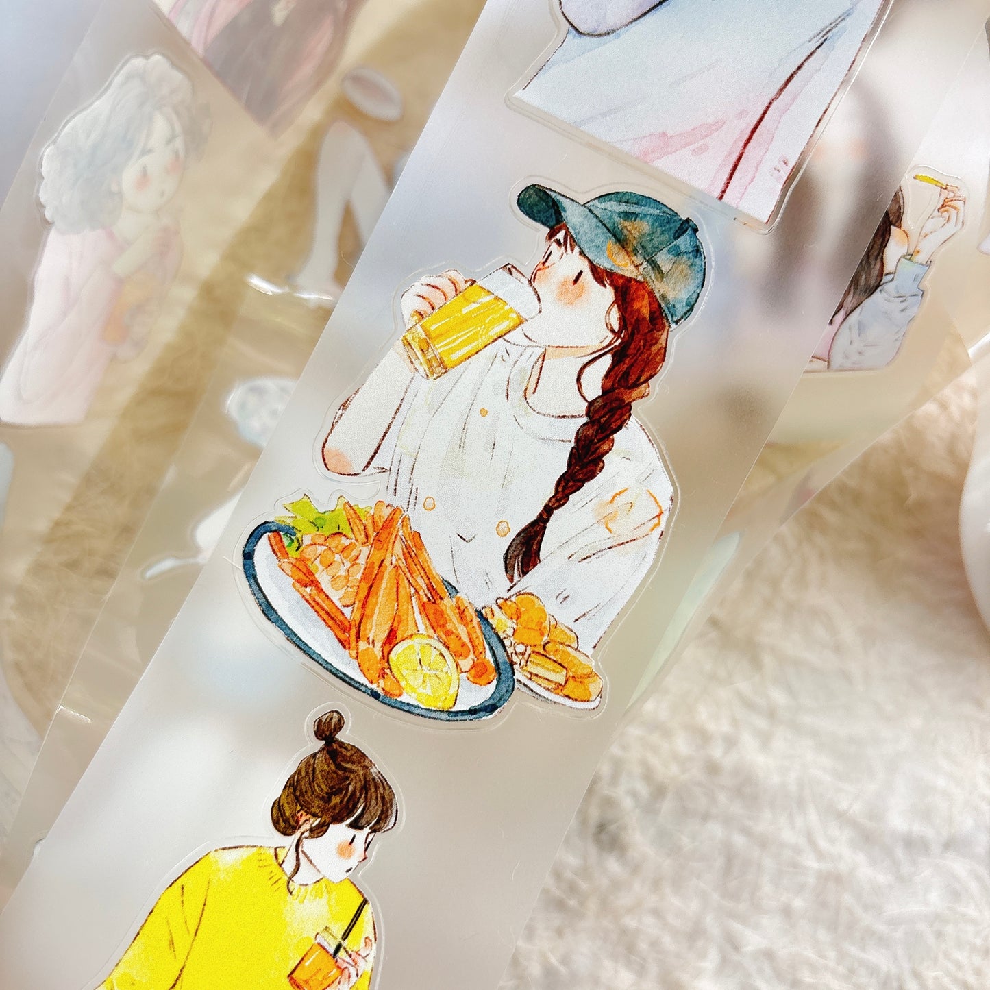 DingDing Vol15【57#Food Available】Original Design Kiss-Cut Washi PET Tape Stickers,for Scrapbook Supplies,Journaling,Junk Journal,Bullet Journal,Planner Stickers